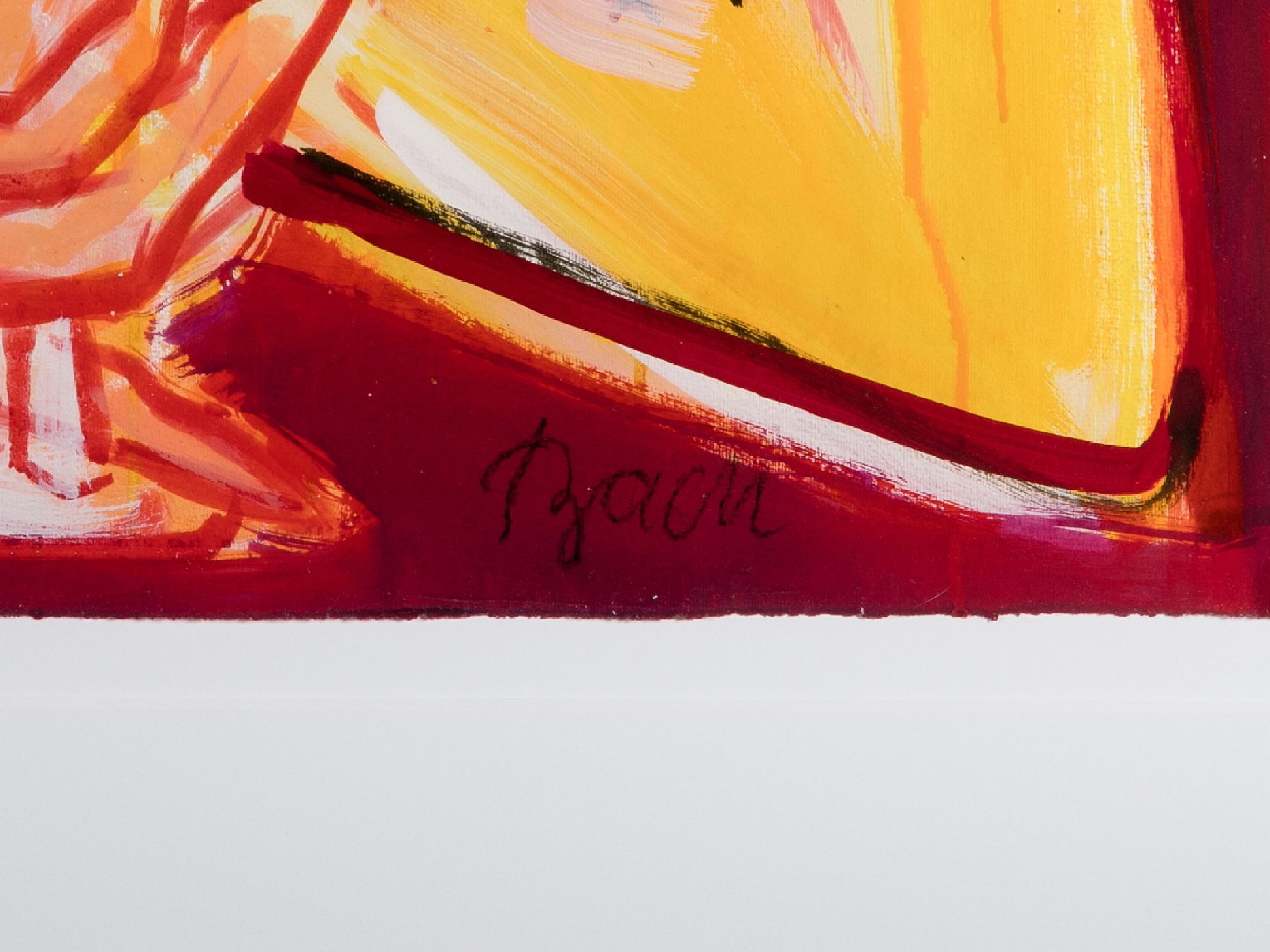 Detail a: Elvira Bach, geb. 1951 Nauenheim, Mischtechnik auf dickem Papier, großer liegender Akt in Rot und Orange-tönen, um 2007/08, handsigniert, 78x103 ...