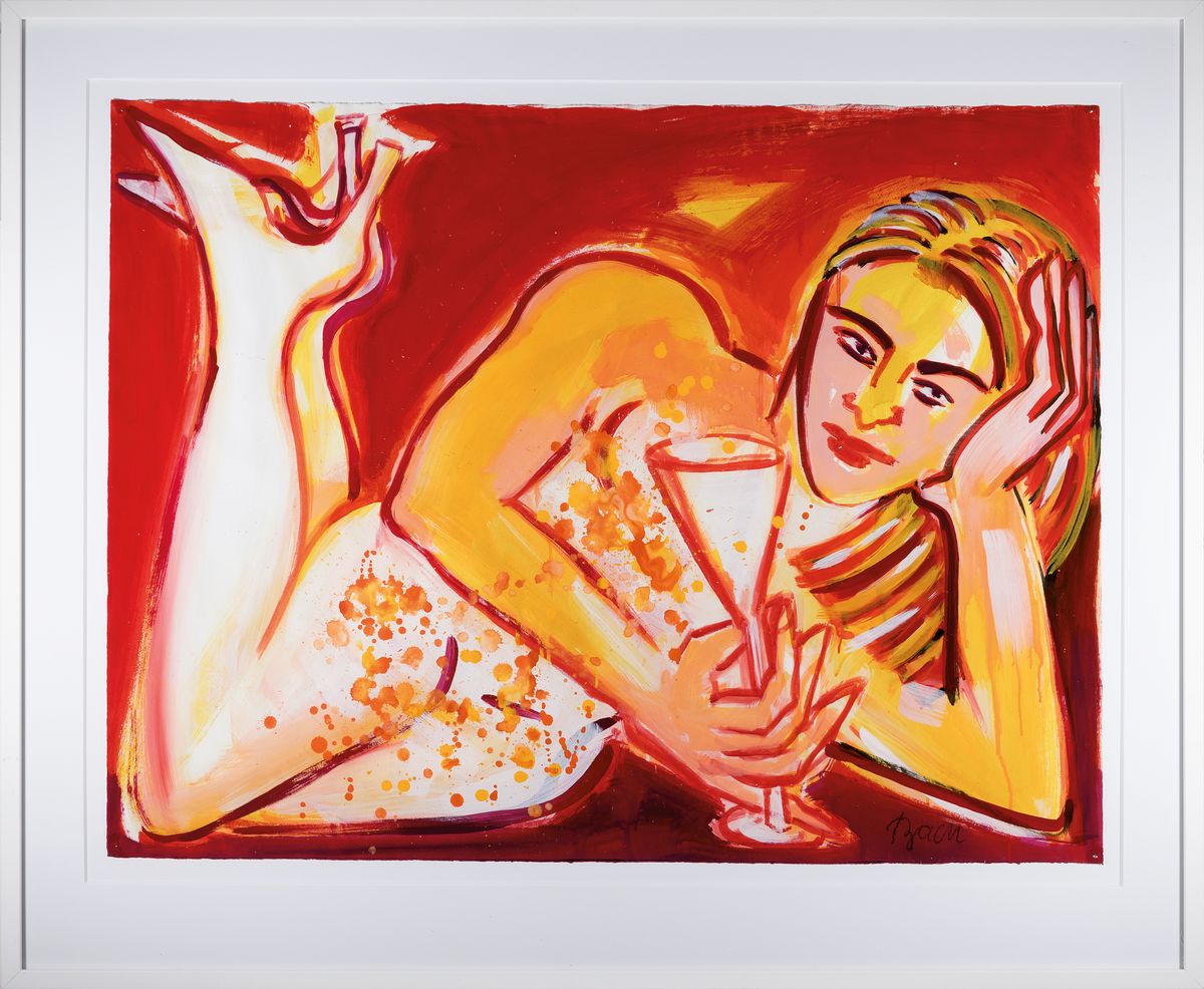 Detail k: Elvira Bach, geb. 1951 Nauenheim, Mischtechnik auf dickem Papier, großer liegender Akt in Rot und Orange-tönen, um 2007/08, handsigniert, 78x103 ...
