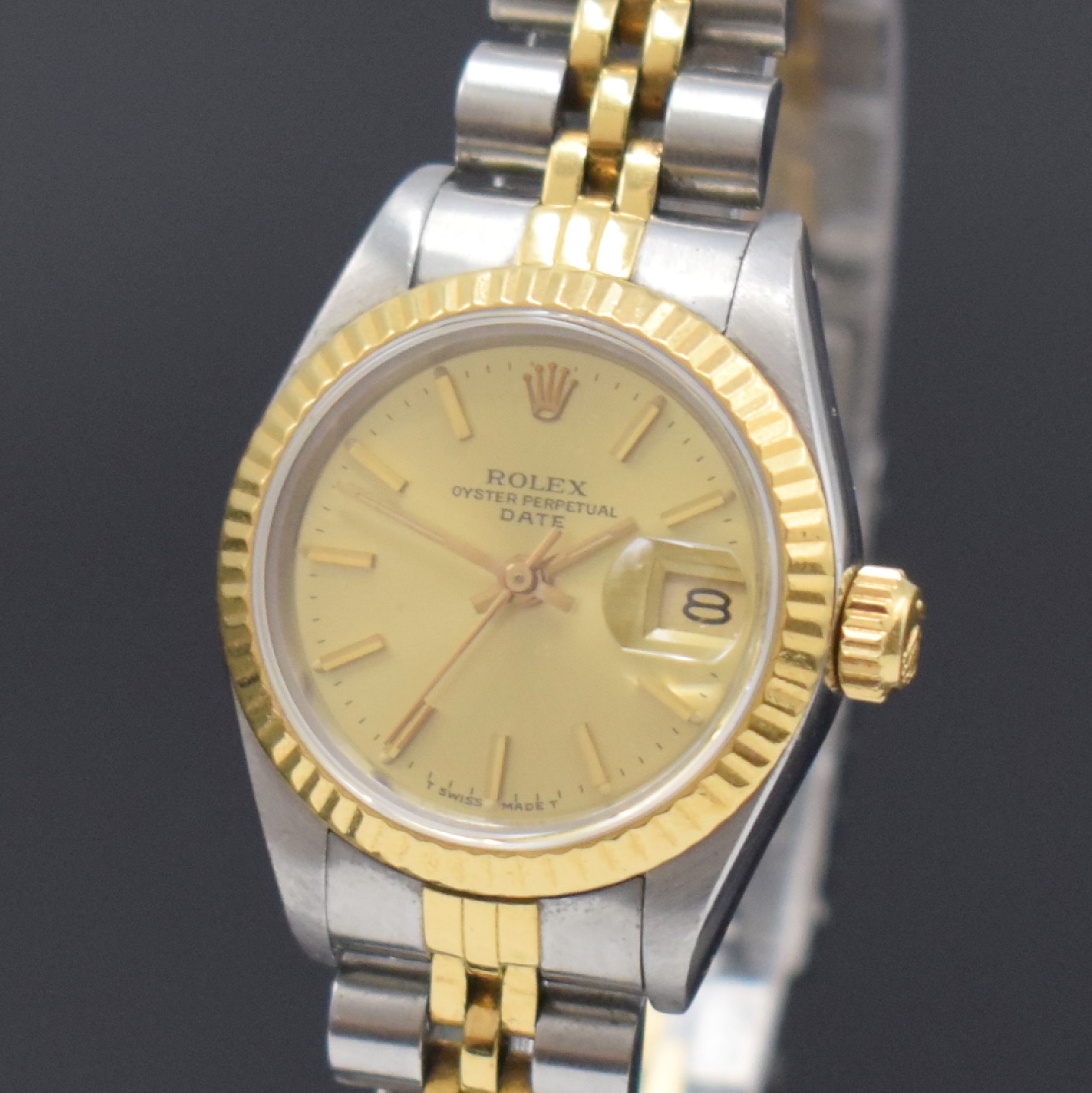 Detail a: ROLEX Damenarmbanduhr Oyster Perpetual Date Referenz 69173, Automatik, Edelstahl/Gold kombiniert inkl. Jubileeband, champagnerfarb. Zifferbl. m. ...