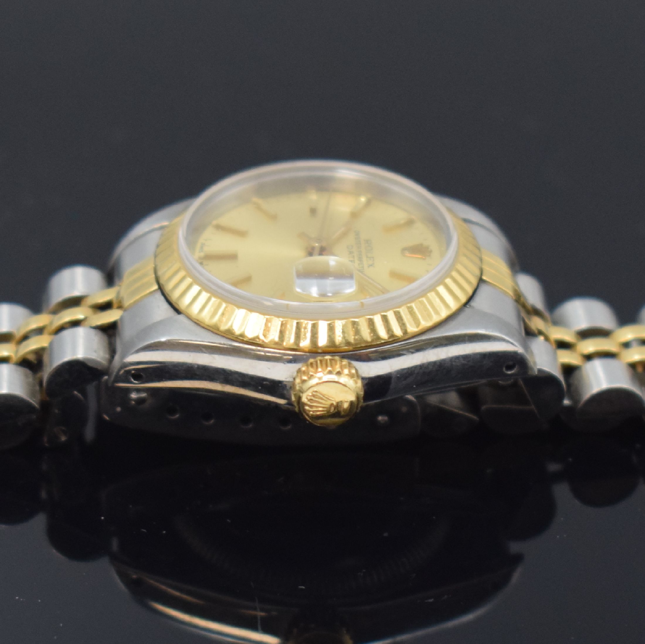Detail d: ROLEX Damenarmbanduhr Oyster Perpetual Date Referenz 69173, Automatik, Edelstahl/Gold kombiniert inkl. Jubileeband, champagnerfarb. Zifferbl. m. ...