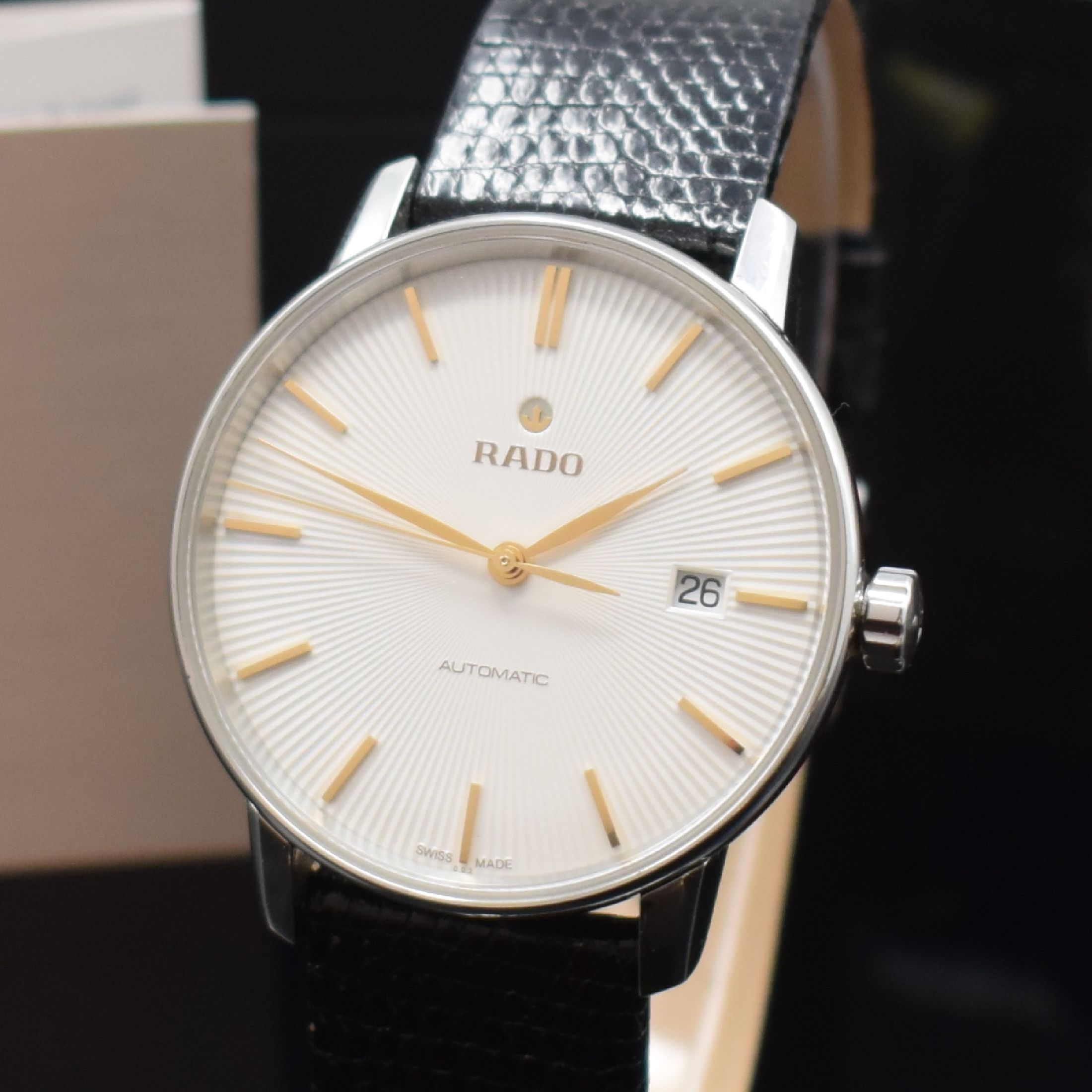 Detail a: RADO Coupole Herrenarmbanduhr in Stahl, Schweiz verk. lt. beil. Pap. 12/2022, Automatik, Ref. 763.3860.4.102, beids. vergl. Geh., Boden aufgedr., ...