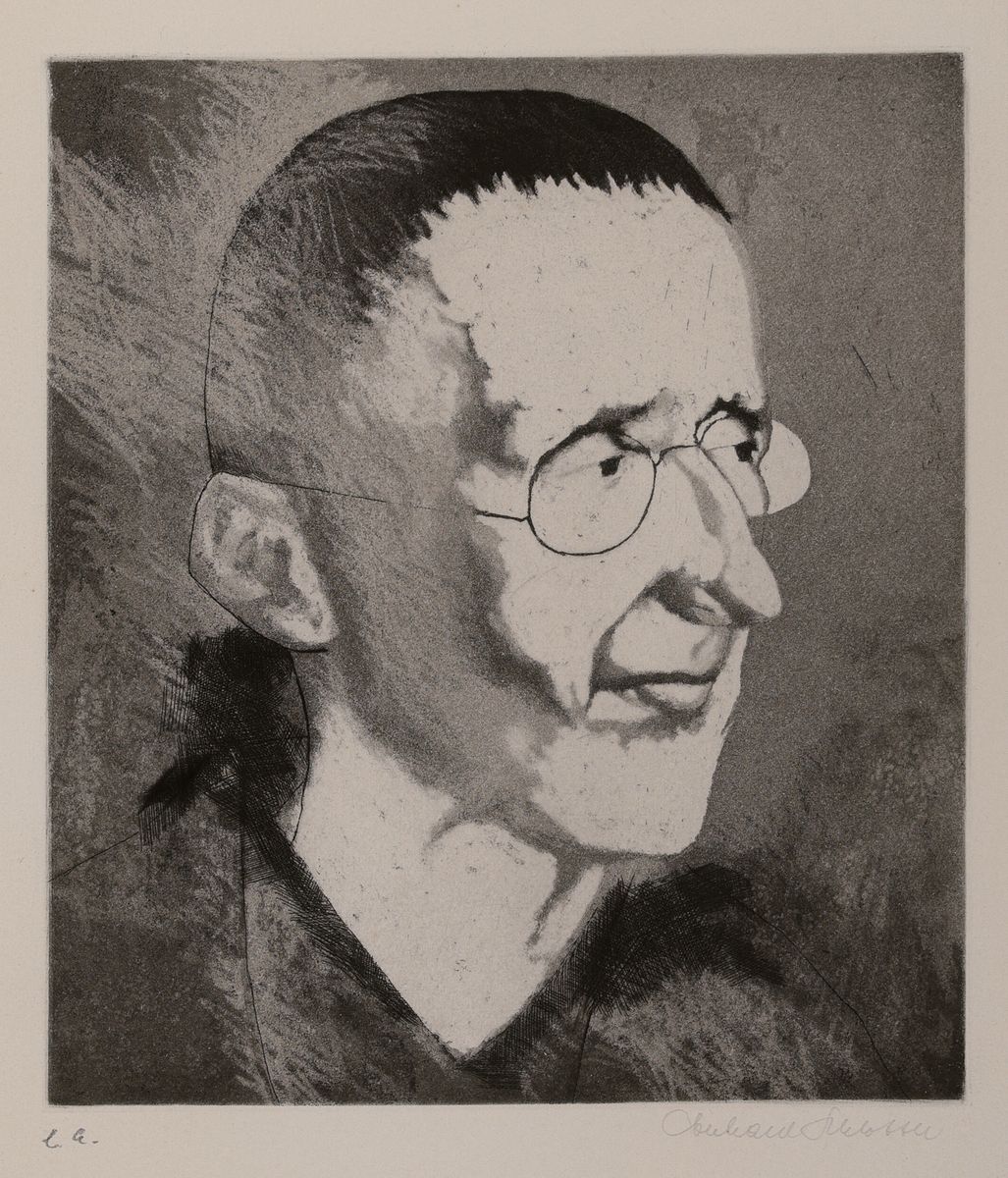 Eberhard Schlotter, 1921 Hildesheim - 2014 Spanien, Aquatinta-Radierung, "Bertolt Brecht", Kopf im Dreiviertelprofil, Ed. E.A., ...