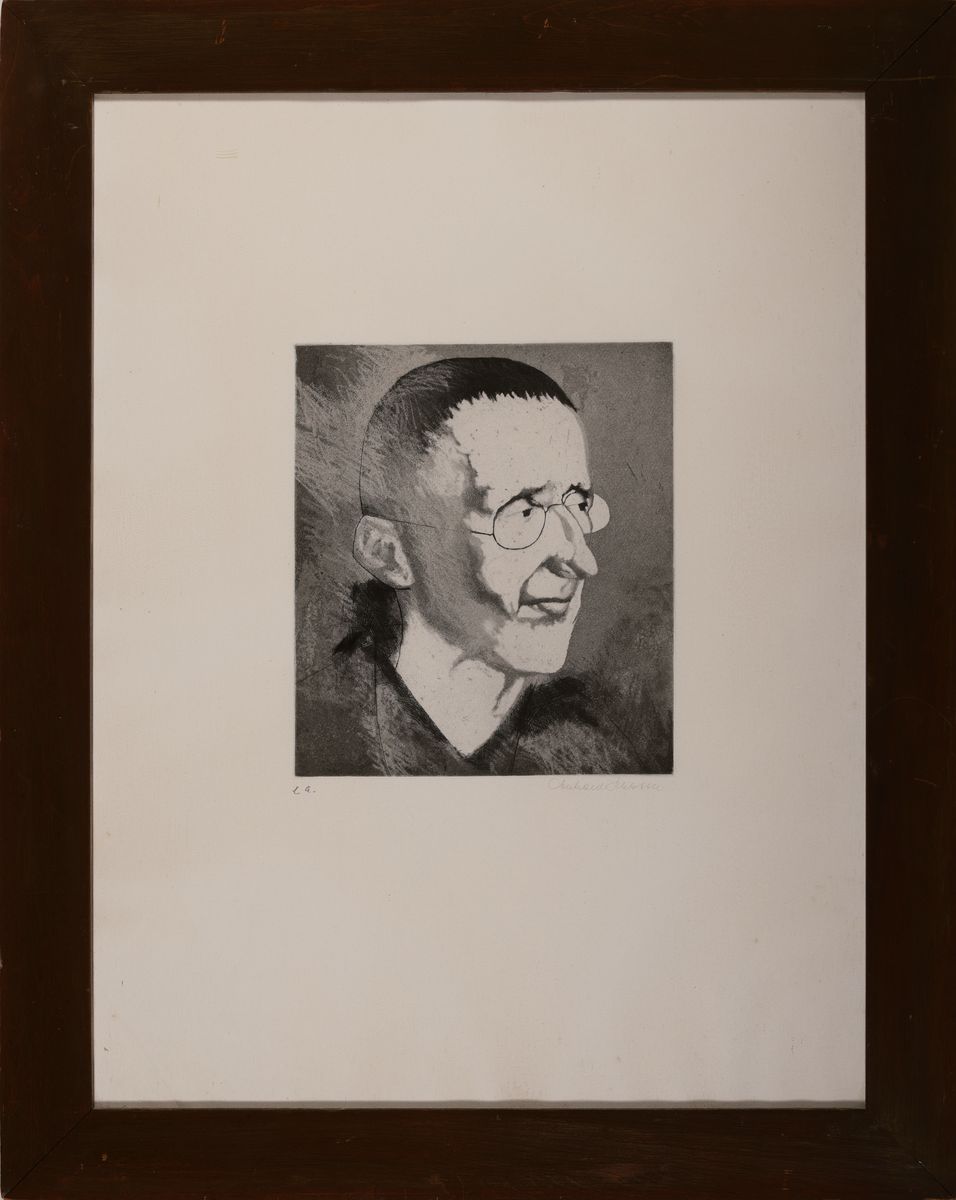 Detail k: Eberhard Schlotter, 1921 Hildesheim - 2014 Spanien, Aquatinta-Radierung, "Bertolt Brecht", Kopf im Dreiviertelprofil, Ed. E.A., ...