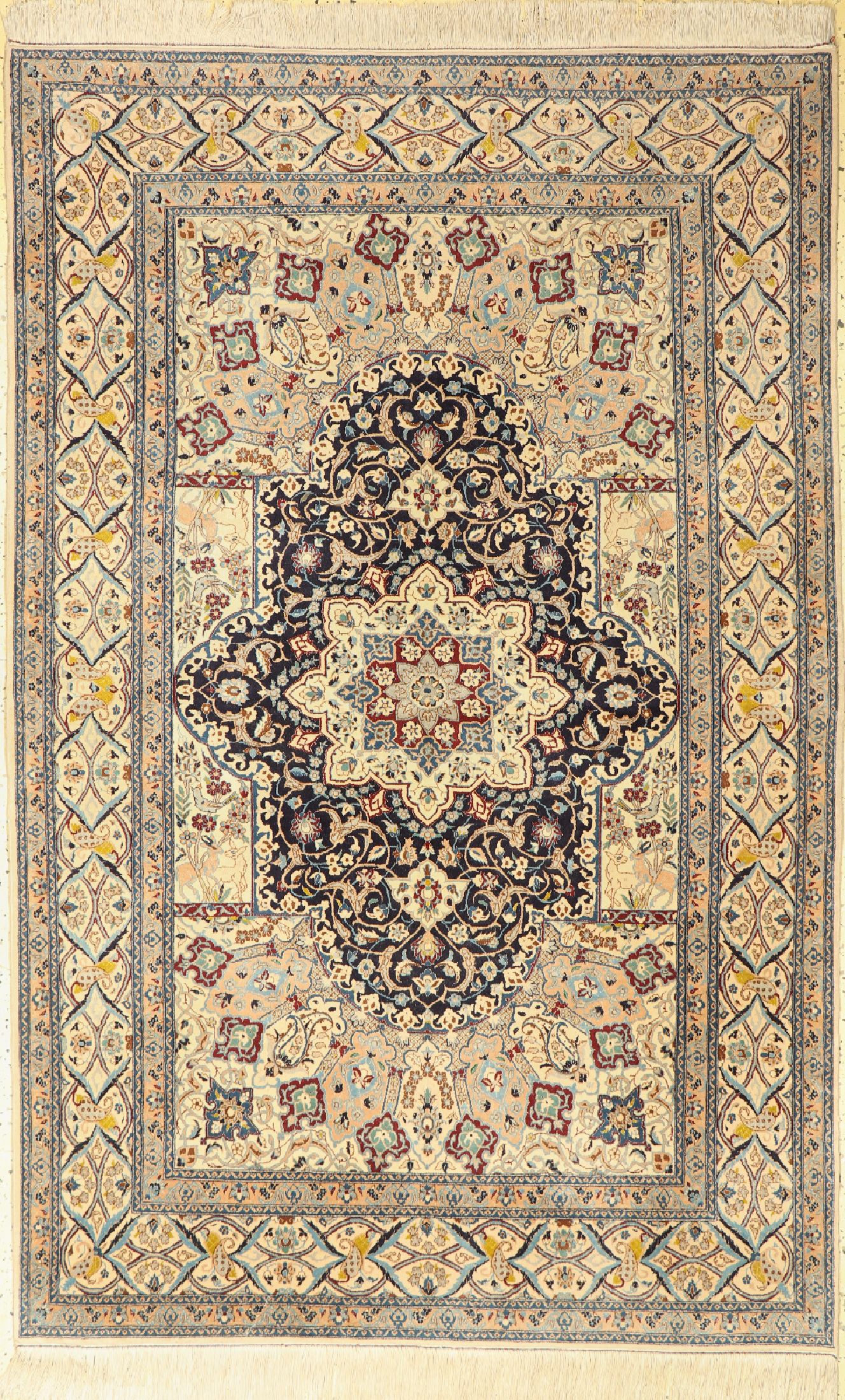Nain fein(6 La), Persien, ca. 50 Jahre, Korkwolle mit Seide, ca. 208 x 132 cm, ca. 1,0Mio. Kn/qm, EHZ: 1-2(verschmutzt).