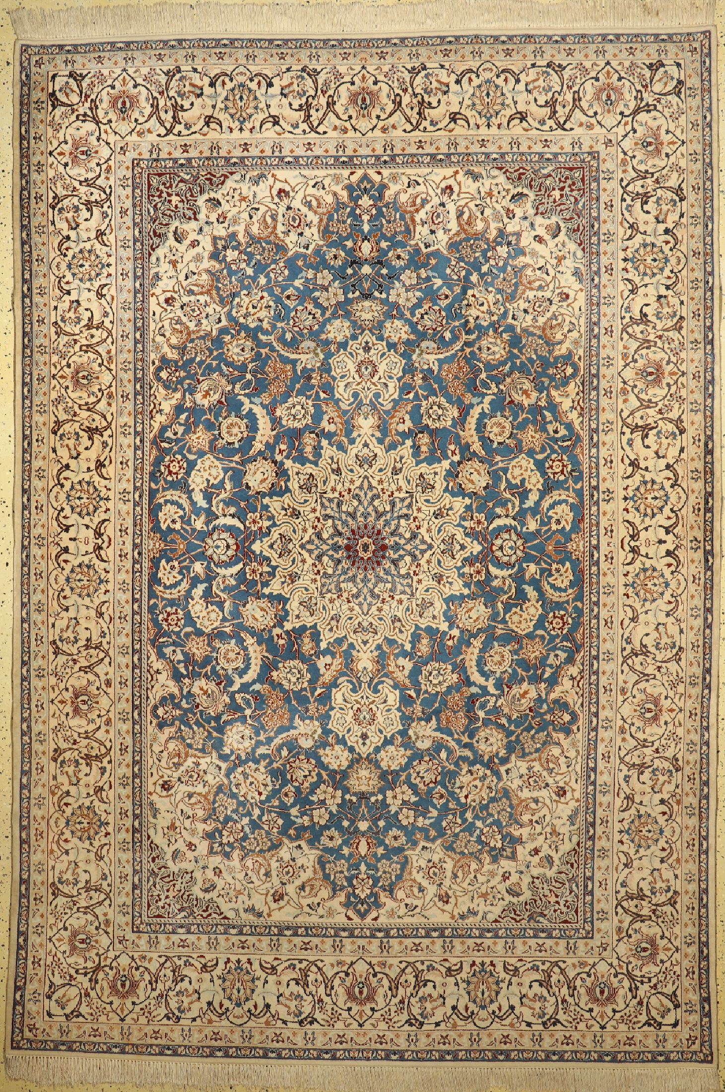 Nain fein(9 La), Persien, um 1960, Korkwolle mit Seide, ca. 315 x 215 cm, ca. 500.000 Kn/qm, EHZ: 2