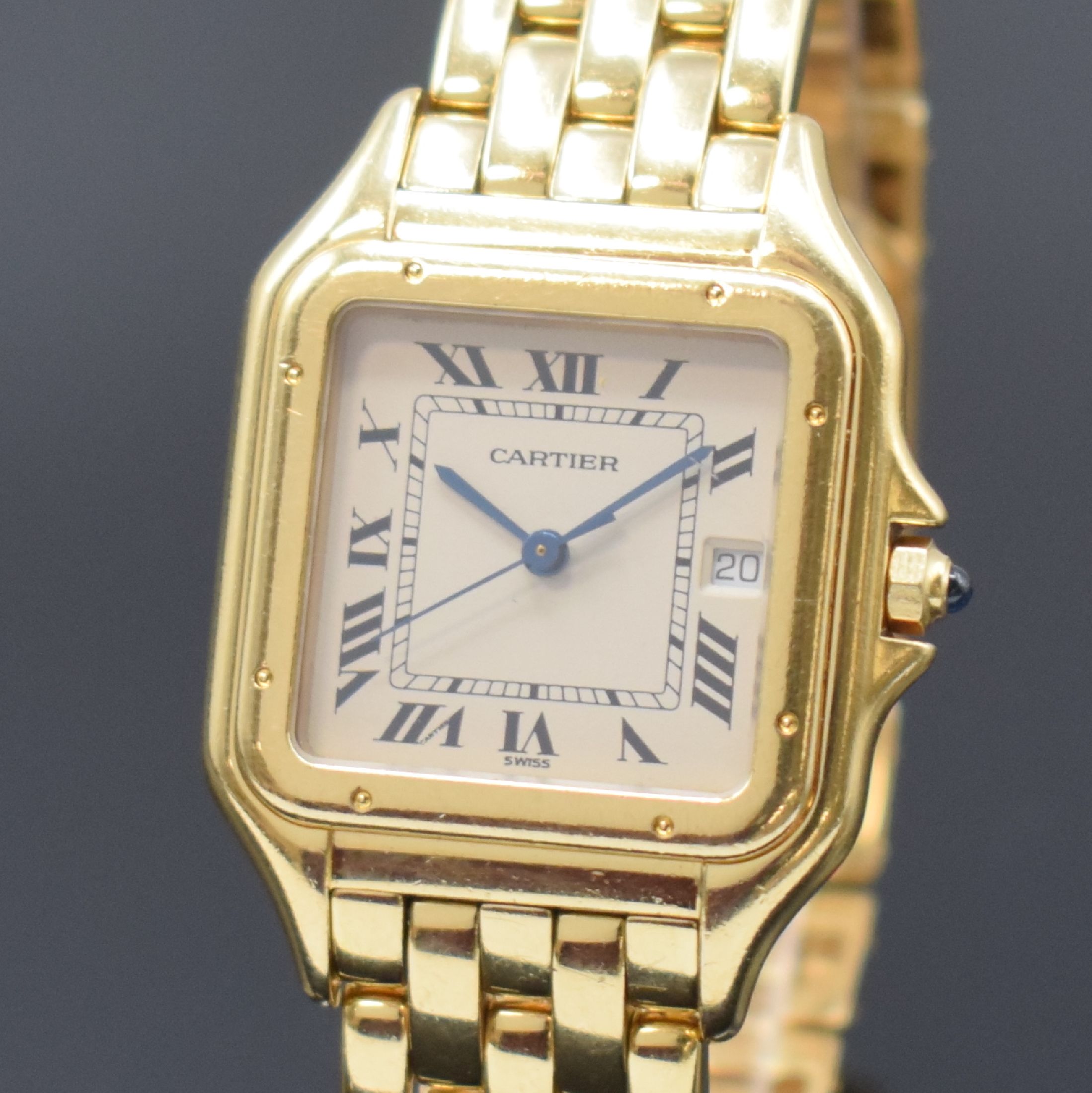 Detail a: CARTIER Panthere Armbanduhr in GG 750/000, Schweiz um 1990, quarz, 2-teil. Gehäuse, Boden 8-fach verschr., Gliederband in GG 750/000 mit dopp. ...