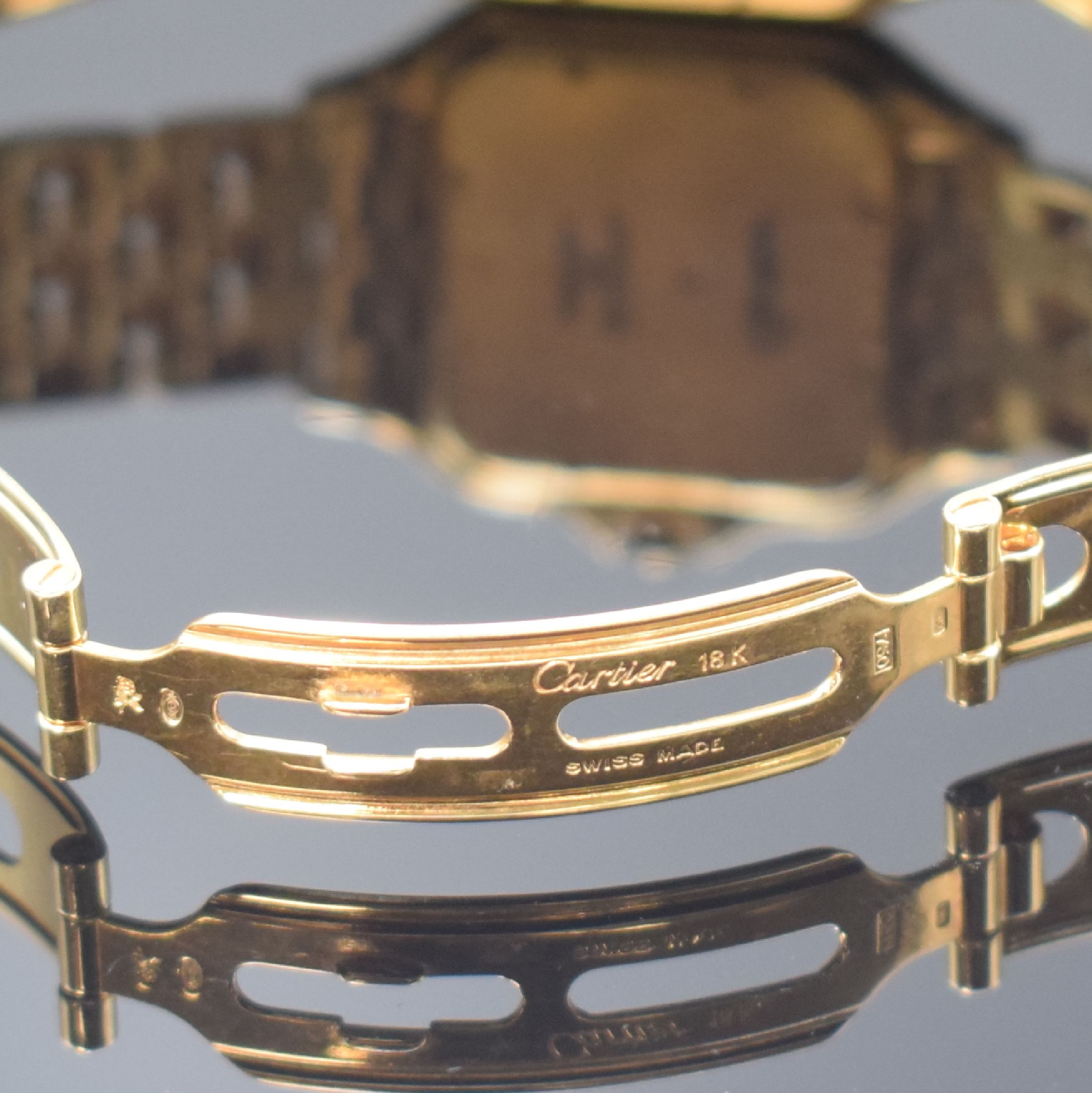 Detail b: CARTIER Panthere Armbanduhr in GG 750/000, Schweiz um 1990, quarz, 2-teil. Gehäuse, Boden 8-fach verschr., Gliederband in GG 750/000 mit dopp. ...