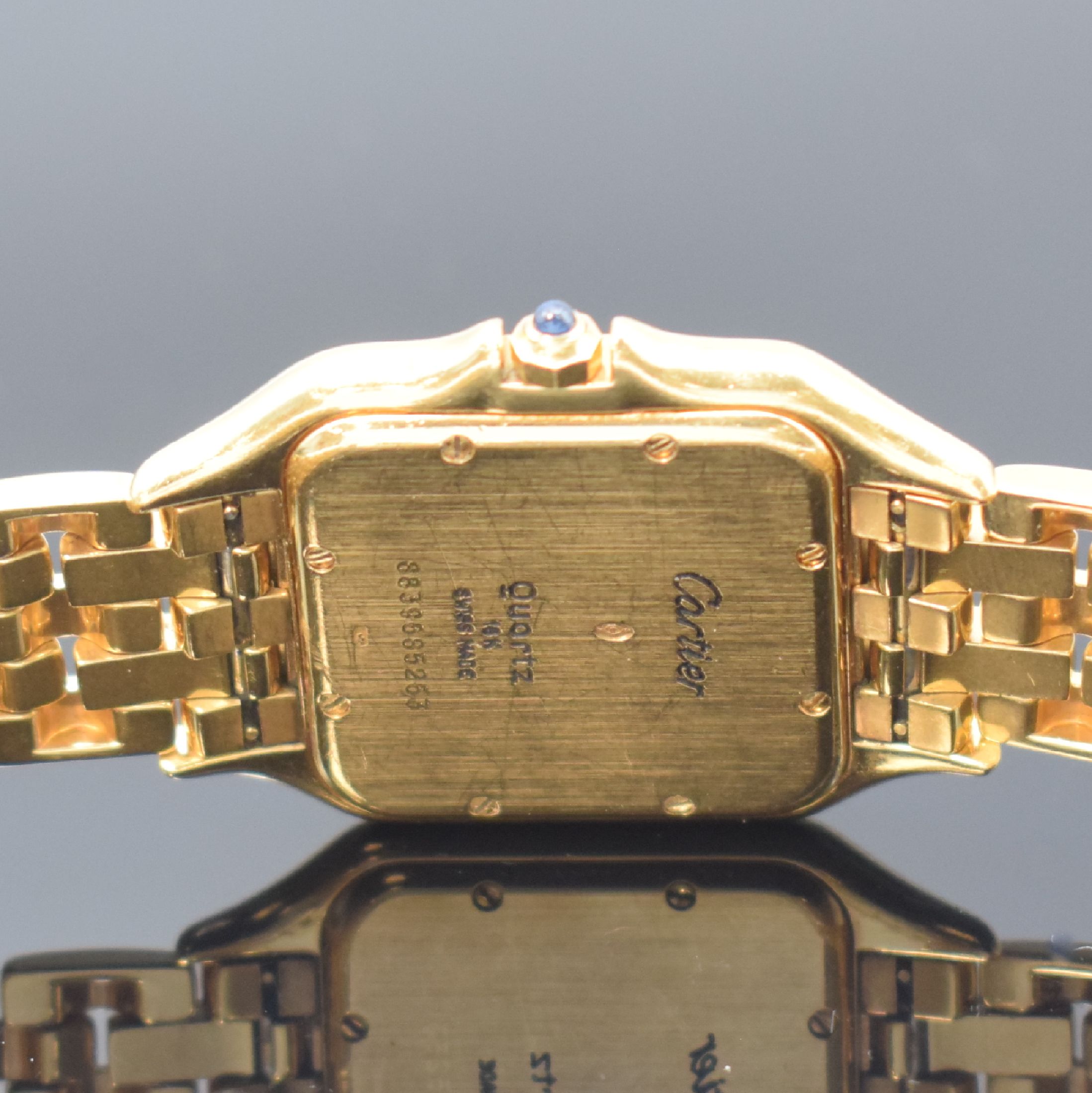 Detail d: CARTIER Panthere Armbanduhr in GG 750/000, Schweiz um 1990, quarz, 2-teil. Gehäuse, Boden 8-fach verschr., Gliederband in GG 750/000 mit dopp. ...