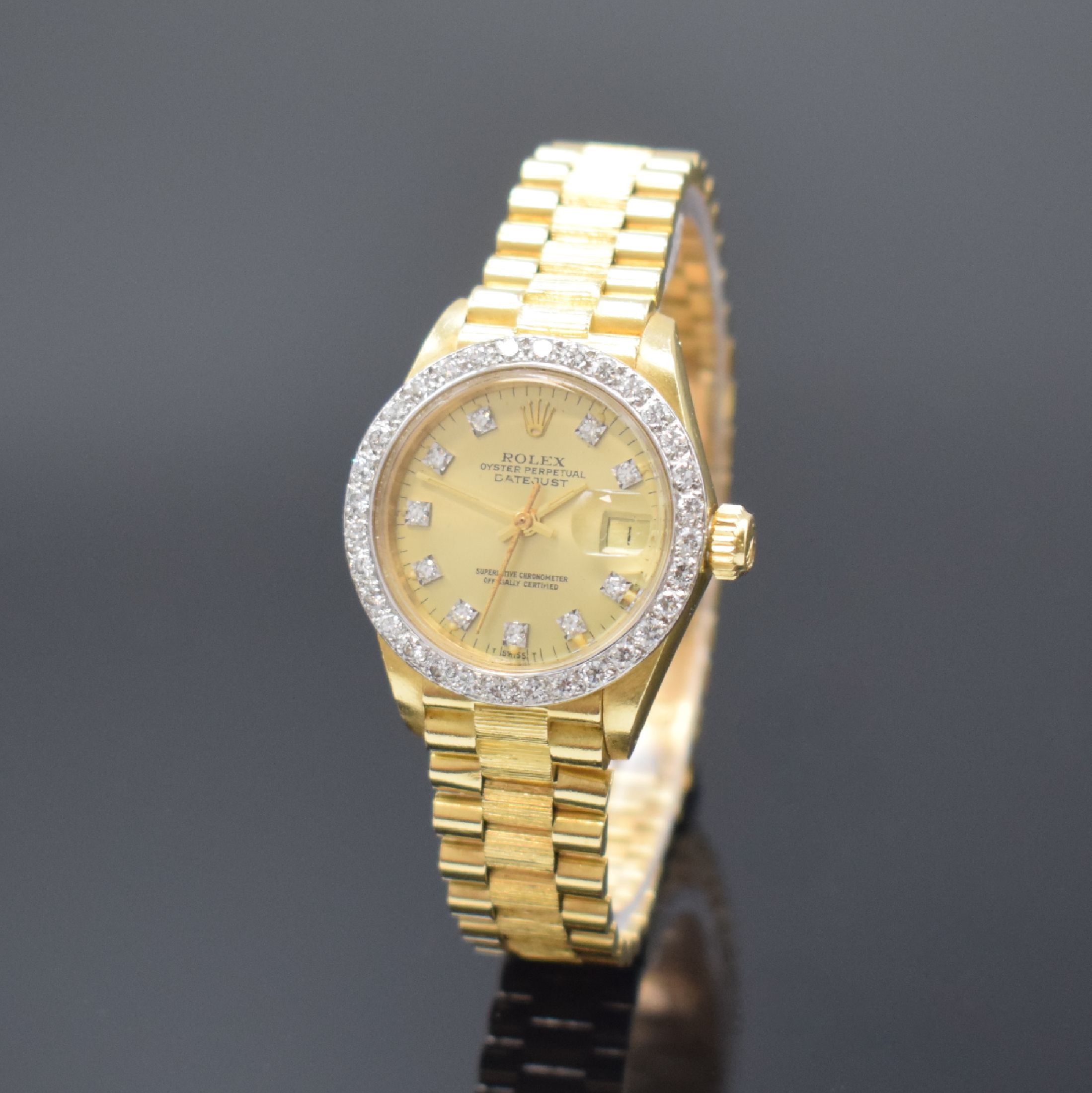 ROLEX Damenarmbanduhr Oyster Perpetual Datejust Referenz 6927, Schweiz um 1979, Automatik, Chronometer der Superlative in GG 750/000 inkl. ...