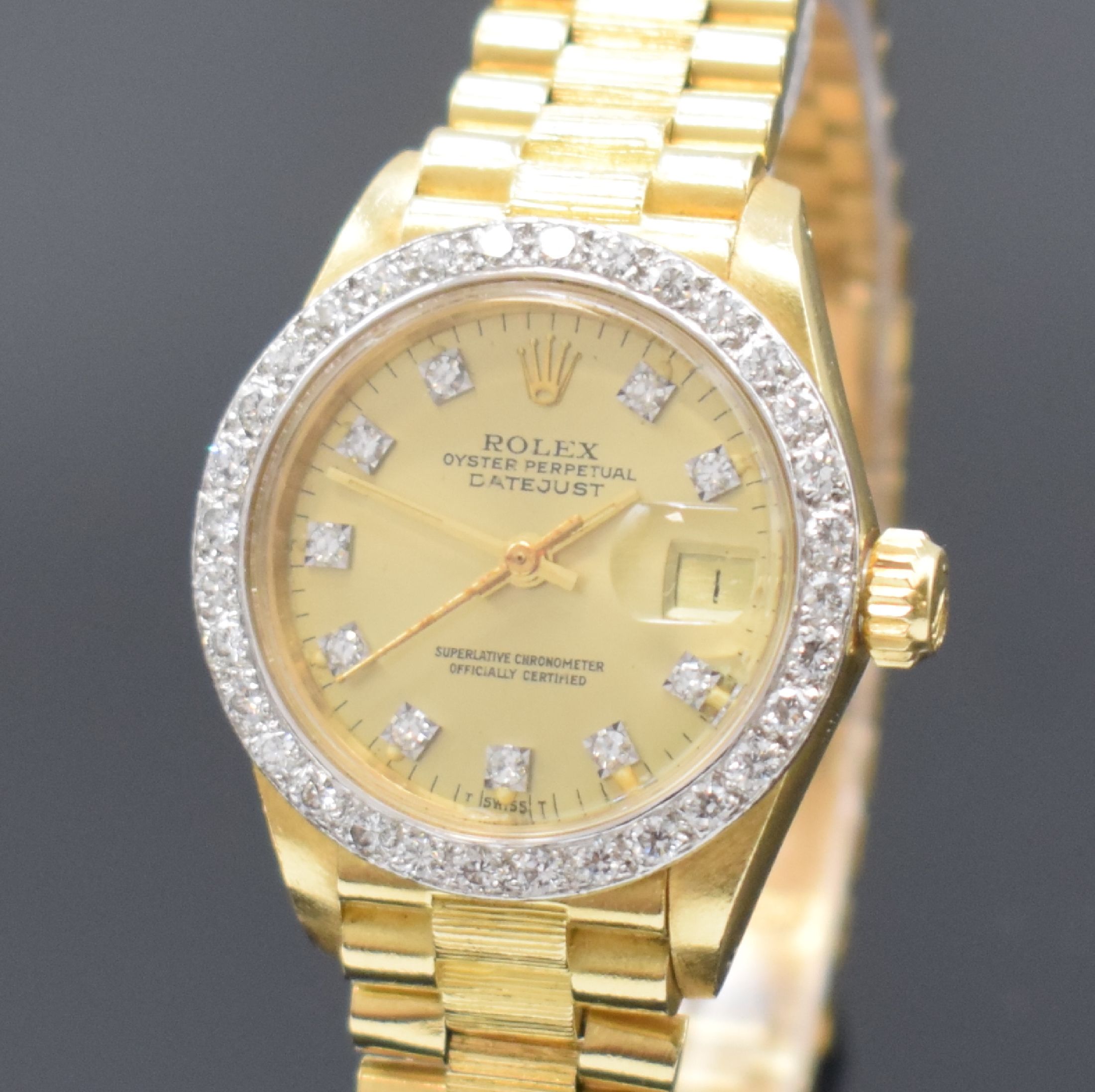 Detail a: ROLEX Damenarmbanduhr Oyster Perpetual Datejust Referenz 6927, Schweiz um 1979, Automatik, Chronometer der Superlative in GG 750/000 inkl. ...
