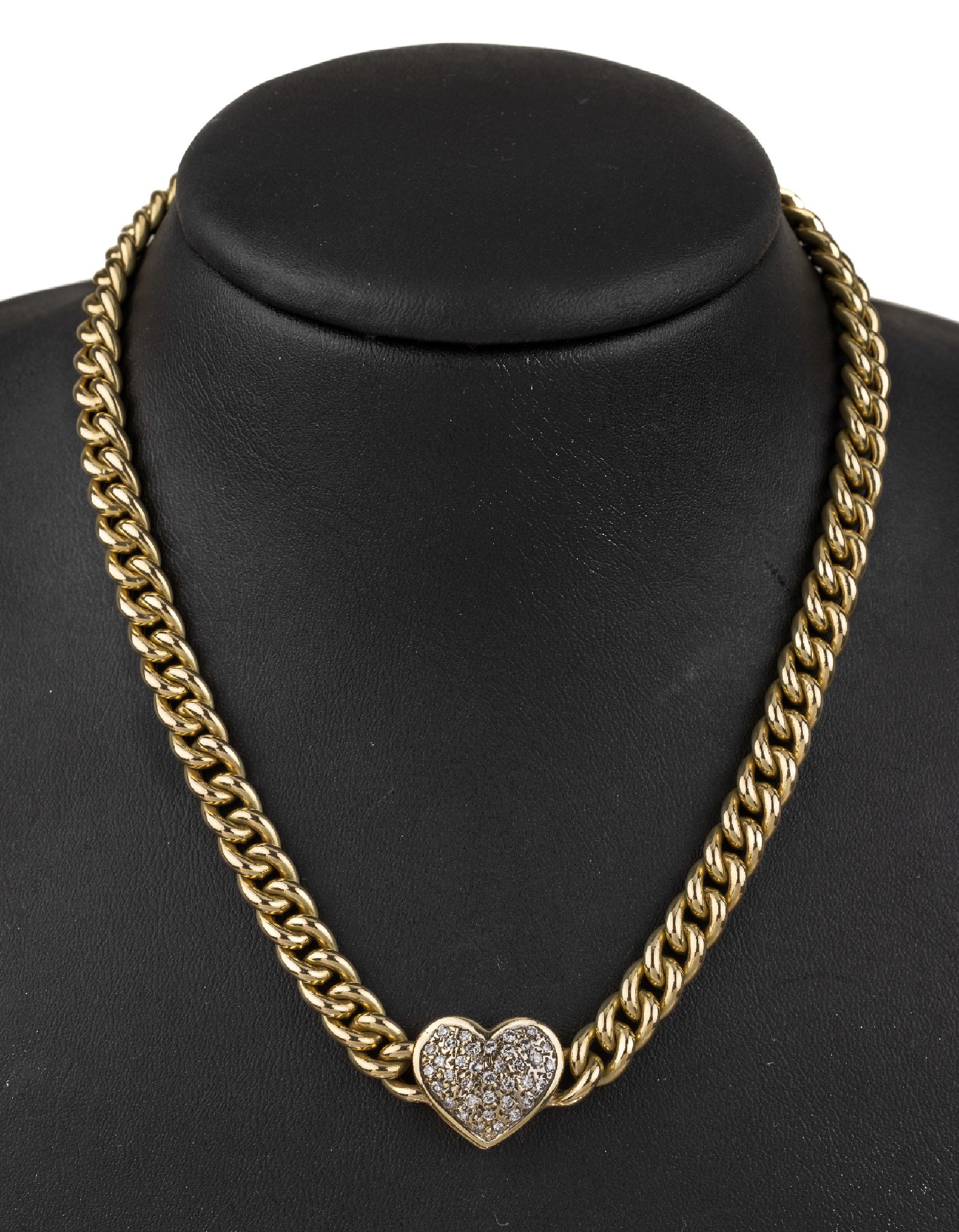 14 kt Gold Brillant-Collier "Herz", GG 585/000, 45 Brillanten zus. ca. 0.40 ct Weiß/si, L. ca. 37 cm, Kastenschloss mit Sicherheitsacht, ...