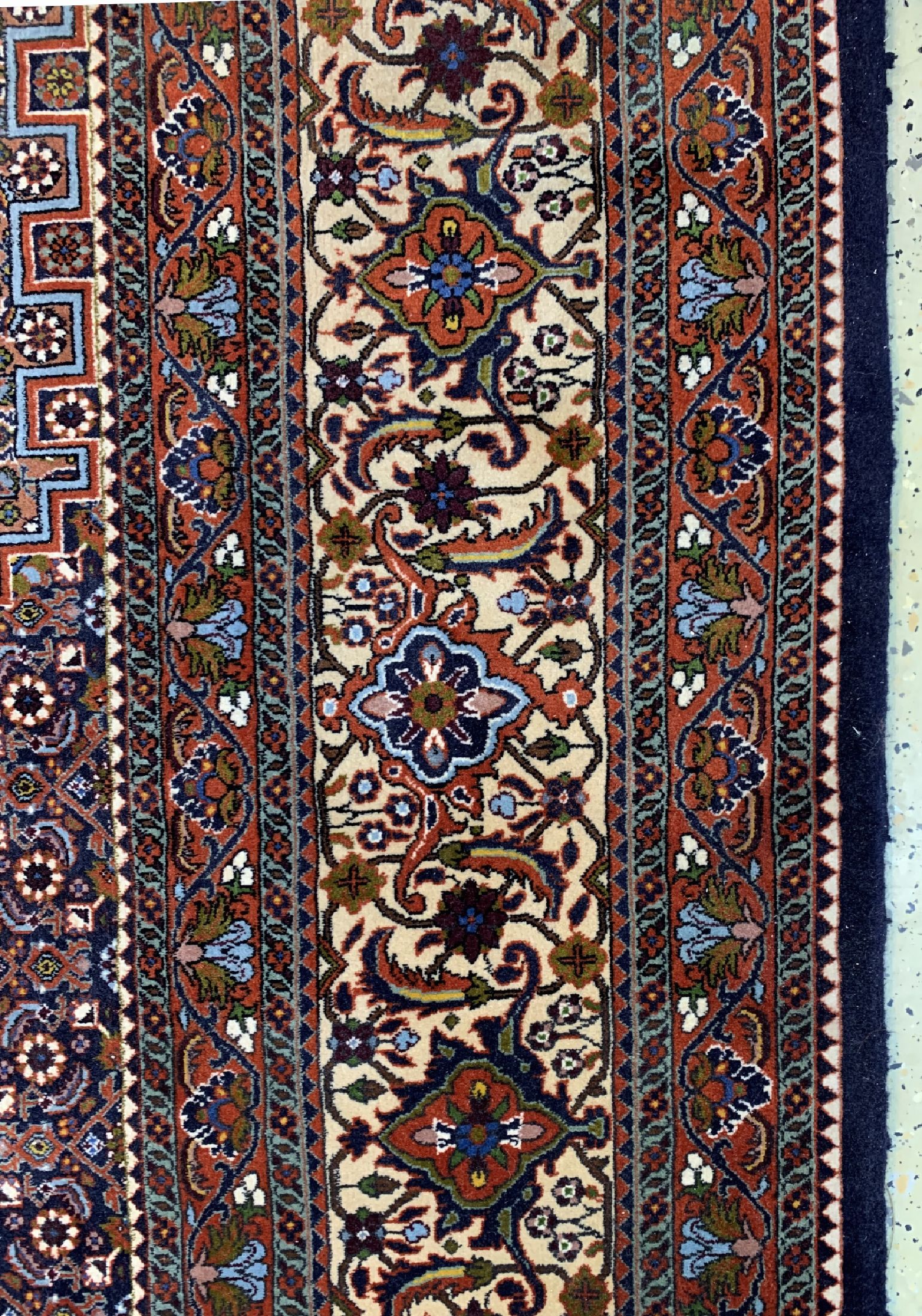 Detail a: Bidjar Kork fein, Persien, ca. 50 Jahre, Korkwolle auf Baumwolle, ca. 400 x 310 cm, ca.500.000 Kn/qm, leicht verblasst, EHZ: 1-2