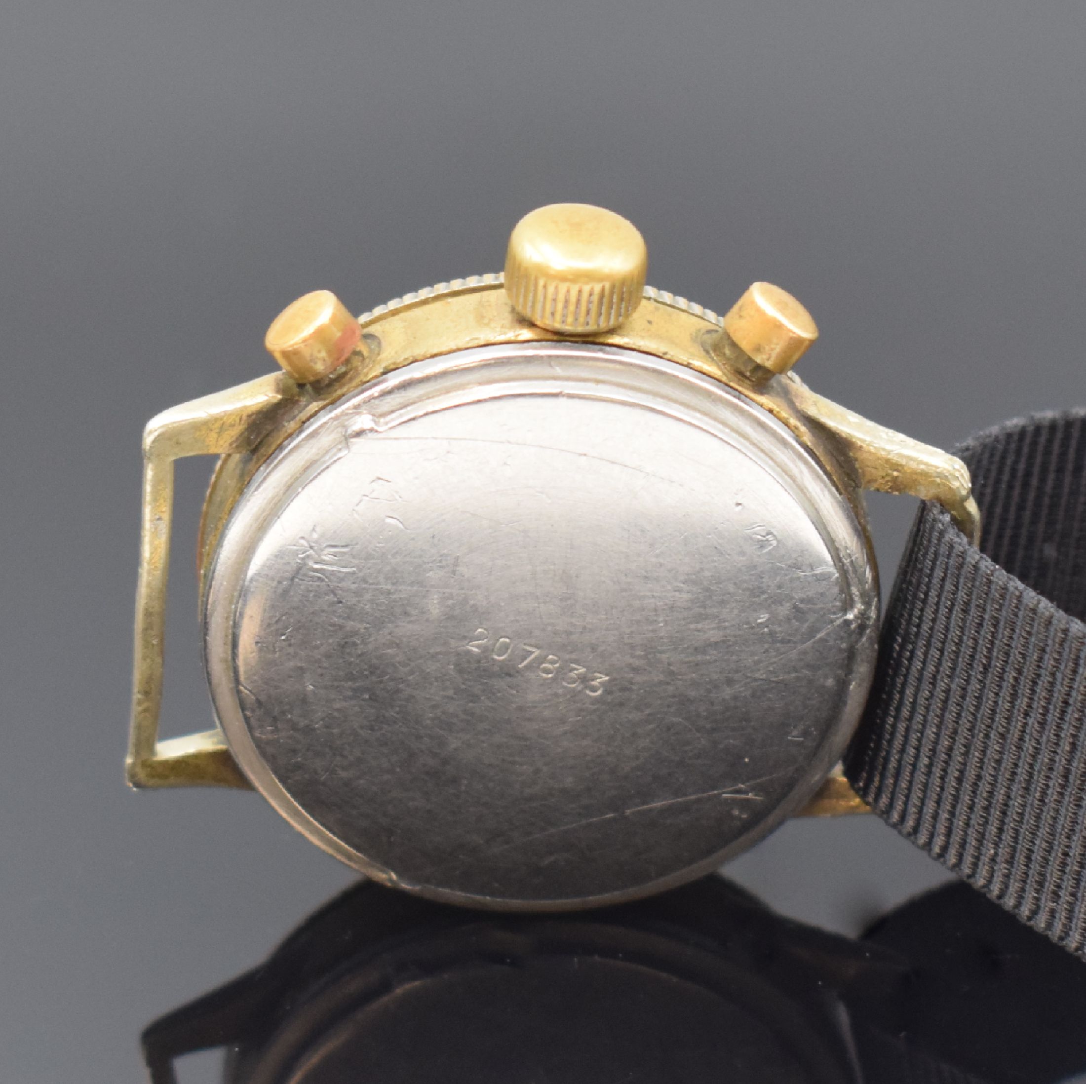 Detail c: TUTIMA GLASHÜTTE Kal. Urofa 59 Flyback-Chronograph, Deutschland um 1940, Handaufzug, Gehäuse m. Drehlünette, Edelstahlboden geschr. (Gewinde zu ...