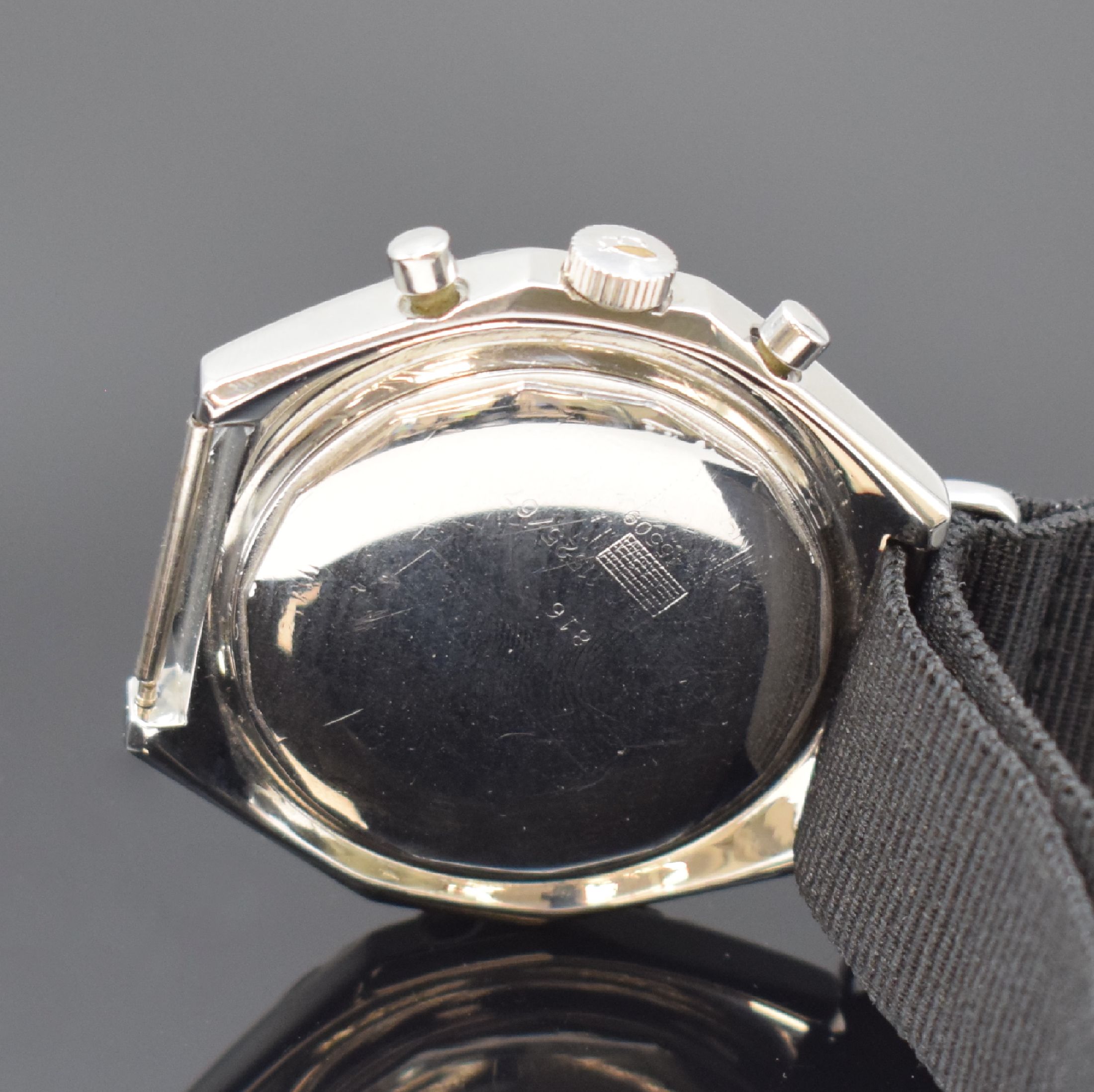 Detail c: BREITLING Navitimer Herrenarmbanduhr mit Chronograph Referenz 816, Schweiz um 1967, Handaufzug, Stahlgehäuse mit geschr. Boden, schwarzes Zifferbl., ...