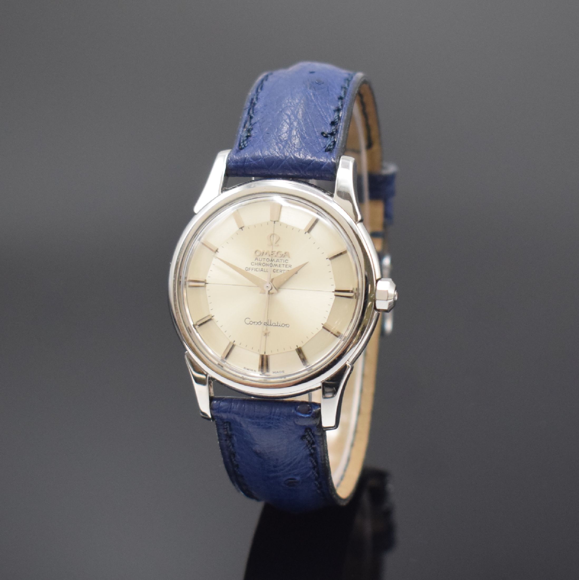 OMEGA Constellation Chronometer Armbanduhr in Stahl Referenz 14381 7 SC, Schweiz um 1961, Automatik, 3-teil. Gehäuse, Boden m. Gold- Plakette ...