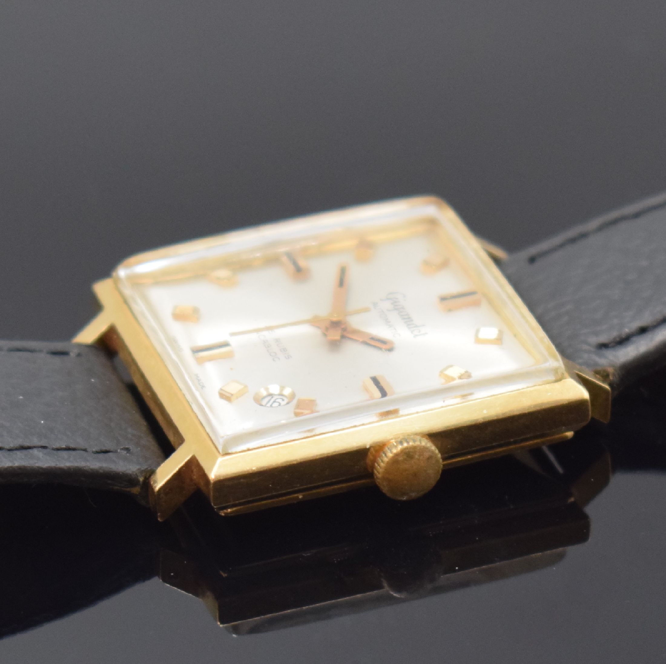 Detail b: GIGANDET Armbanduhr in GG 750/000, Schweiz um 1968, Automatik, 2-teil. Gehäuse, Boden aufgedr., silb. Zifferbl. m. aufges. Std.- Ind., gold. Zeiger, ...