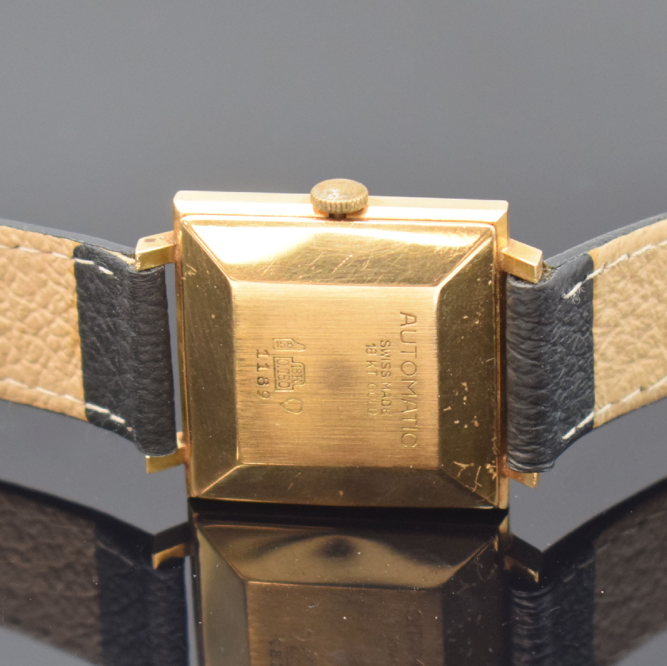 Detail c: GIGANDET Armbanduhr in GG 750/000, Schweiz um 1968, Automatik, 2-teil. Gehäuse, Boden aufgedr., silb. Zifferbl. m. aufges. Std.- Ind., gold. Zeiger, ...
