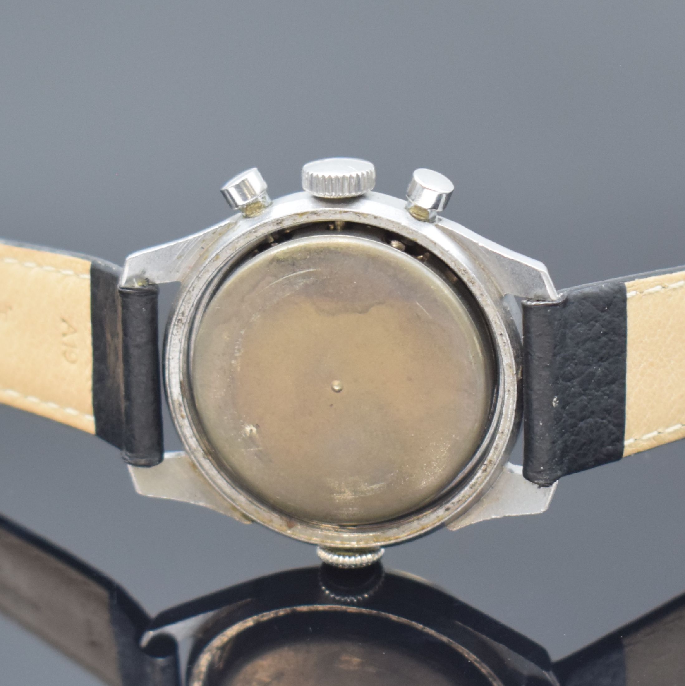 Detail e: UNIVERSAL GENEVE Aero Compax Chronograph Referenz 22290, Schweiz um 1950, Handaufzug, 2-teil. Geh. in Stahl, sign. Boden geschr., rest. Zifferbl., ...