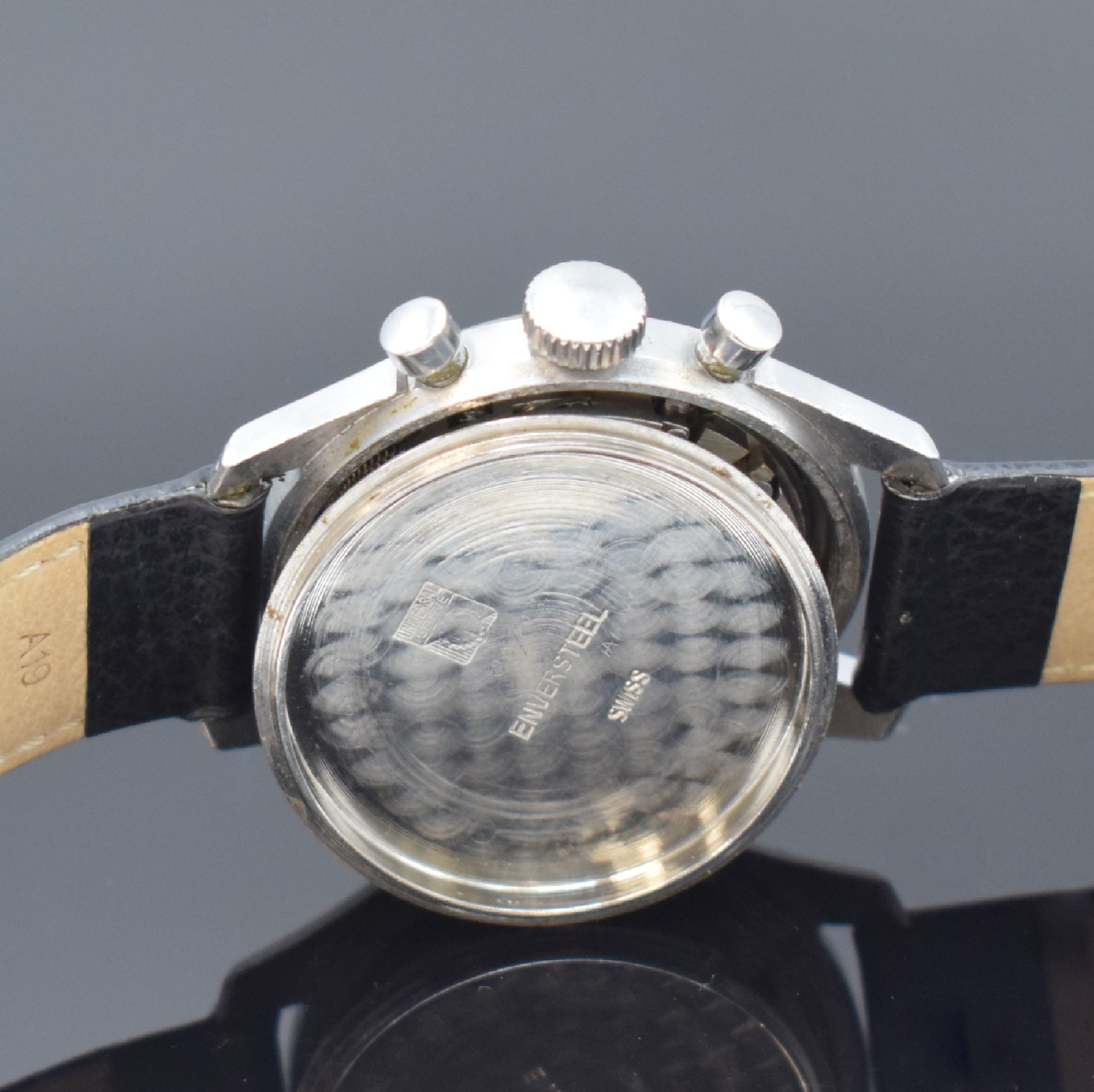 Detail g: UNIVERSAL GENEVE Aero Compax Chronograph Referenz 22290, Schweiz um 1950, Handaufzug, 2-teil. Geh. in Stahl, sign. Boden geschr., rest. Zifferbl., ...