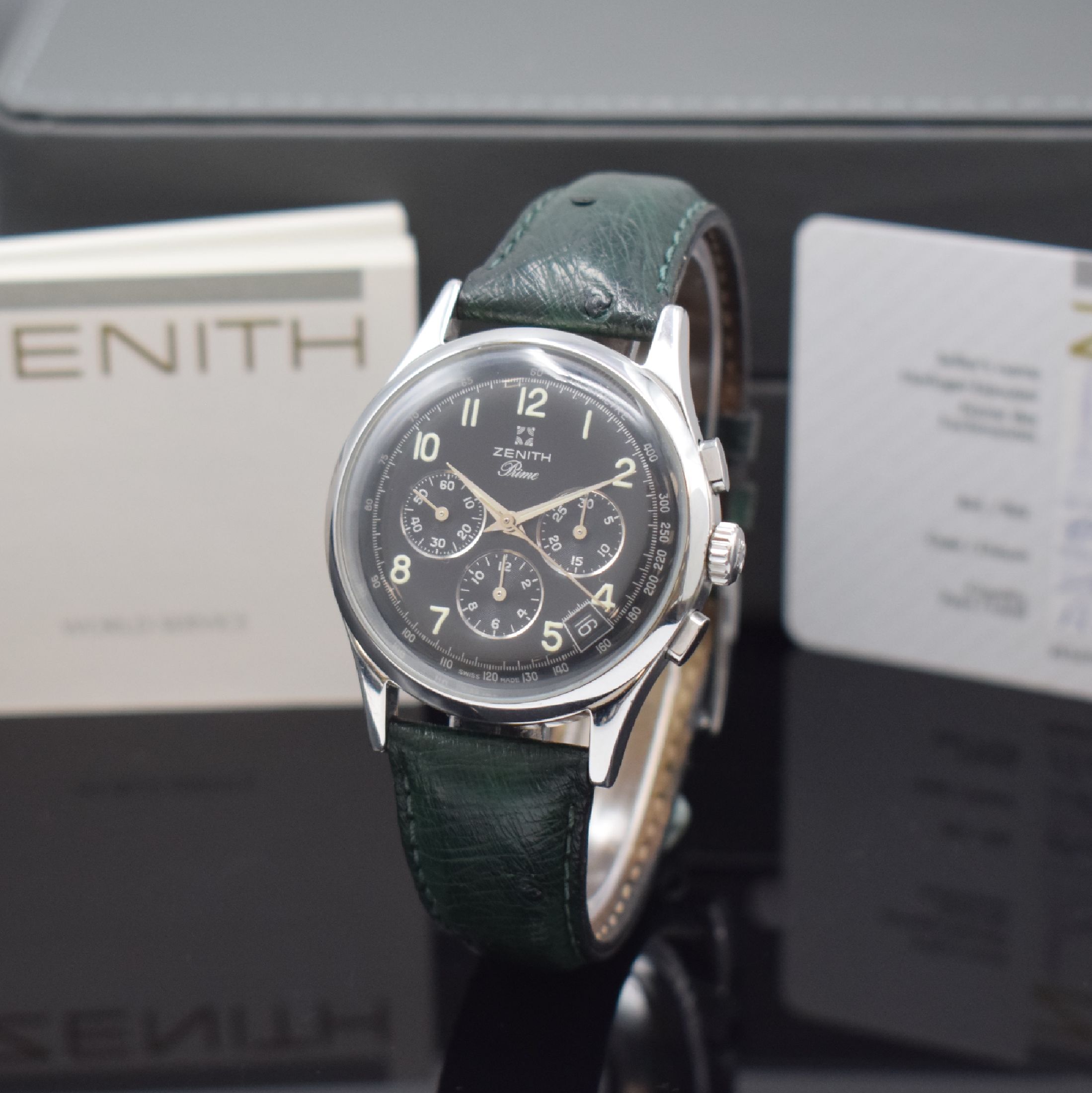 ZENITH Prime Herrenarmbanduhr mit Chronograph Referenz 01-0010.420, Schweiz um 1999, Handaufzug, beids. vergl. Edelstahlgeh., Boden geschr., ...