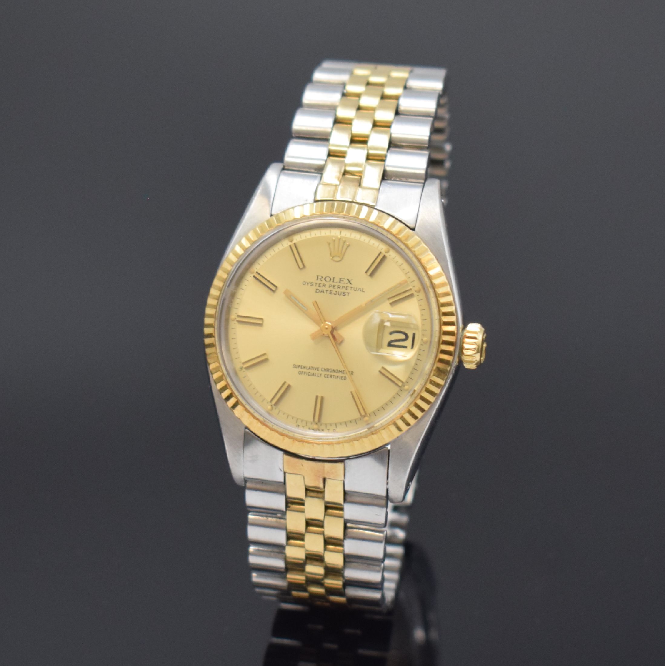 ROLEX Herrenarmbanduhr Oyster Perpetual Datejust Referenz 1601, Schweiz um 1973, Automatik, Chronometer der Superlative in Edelstahl/Gold kombiniert ...