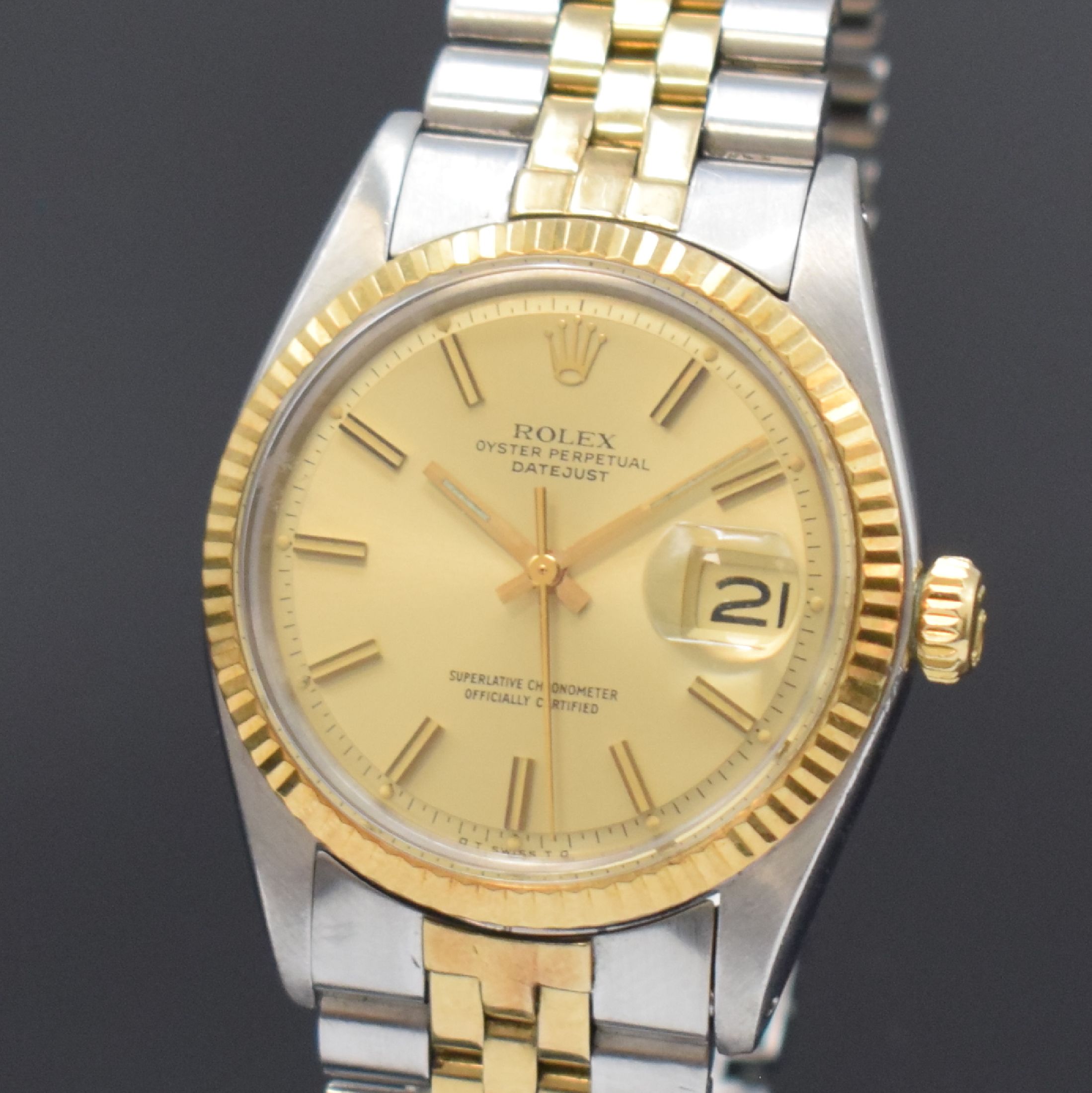 Detail a: ROLEX Herrenarmbanduhr Oyster Perpetual Datejust Referenz 1601, Schweiz um 1973, Automatik, Chronometer der Superlative in Edelstahl/Gold kombiniert ...