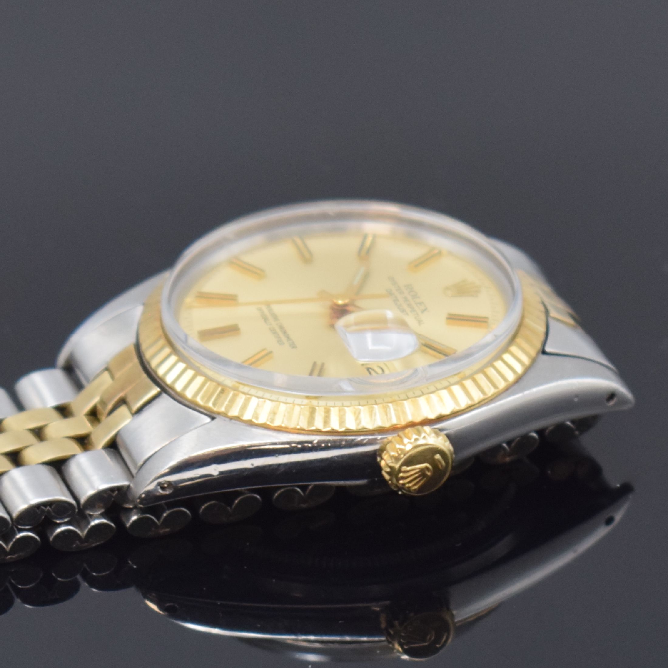 Detail c: ROLEX Herrenarmbanduhr Oyster Perpetual Datejust Referenz 1601, Schweiz um 1973, Automatik, Chronometer der Superlative in Edelstahl/Gold kombiniert ...