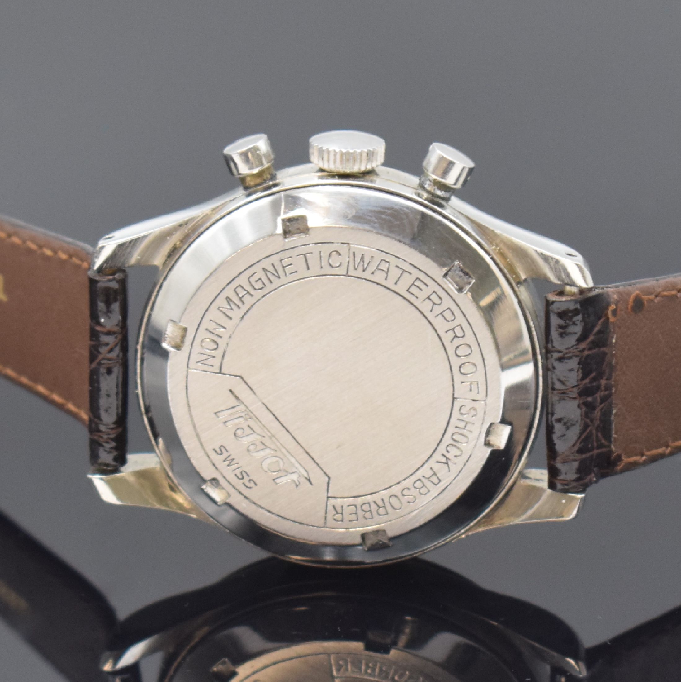 Detail c: TISSOT Referenz 6216-4 Herrenarmbanduhr mit Chronograph Kaliber C27-41H, Schweiz um 1950, Handaufzug, 2-tlg. sign. Geh. in Stahl, Boden verschr., ...