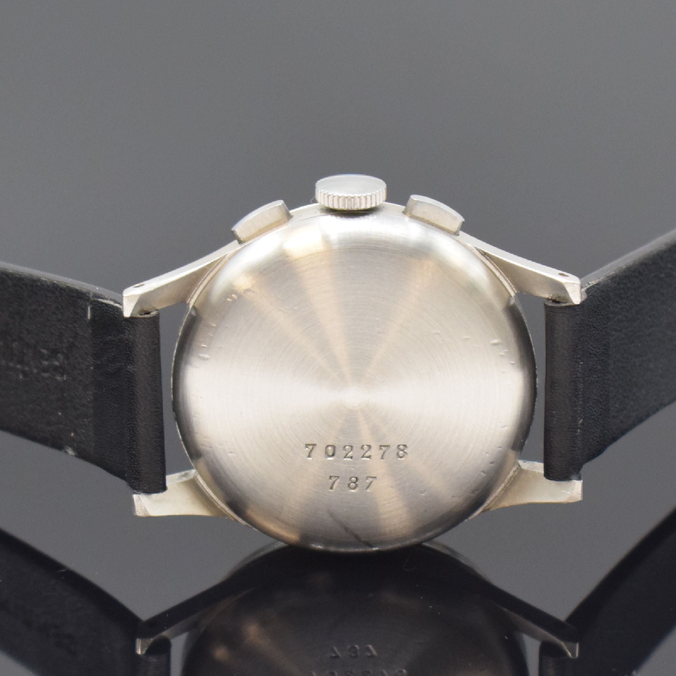 Detail c: BREITLING Premier Herrenarmbanduhr Referenz 787 mit Chronograph, Schweiz um 1945, Handaufzug, 3-teil. Stahlgeh., Boden und Glasrand aufgedr., sign. ...