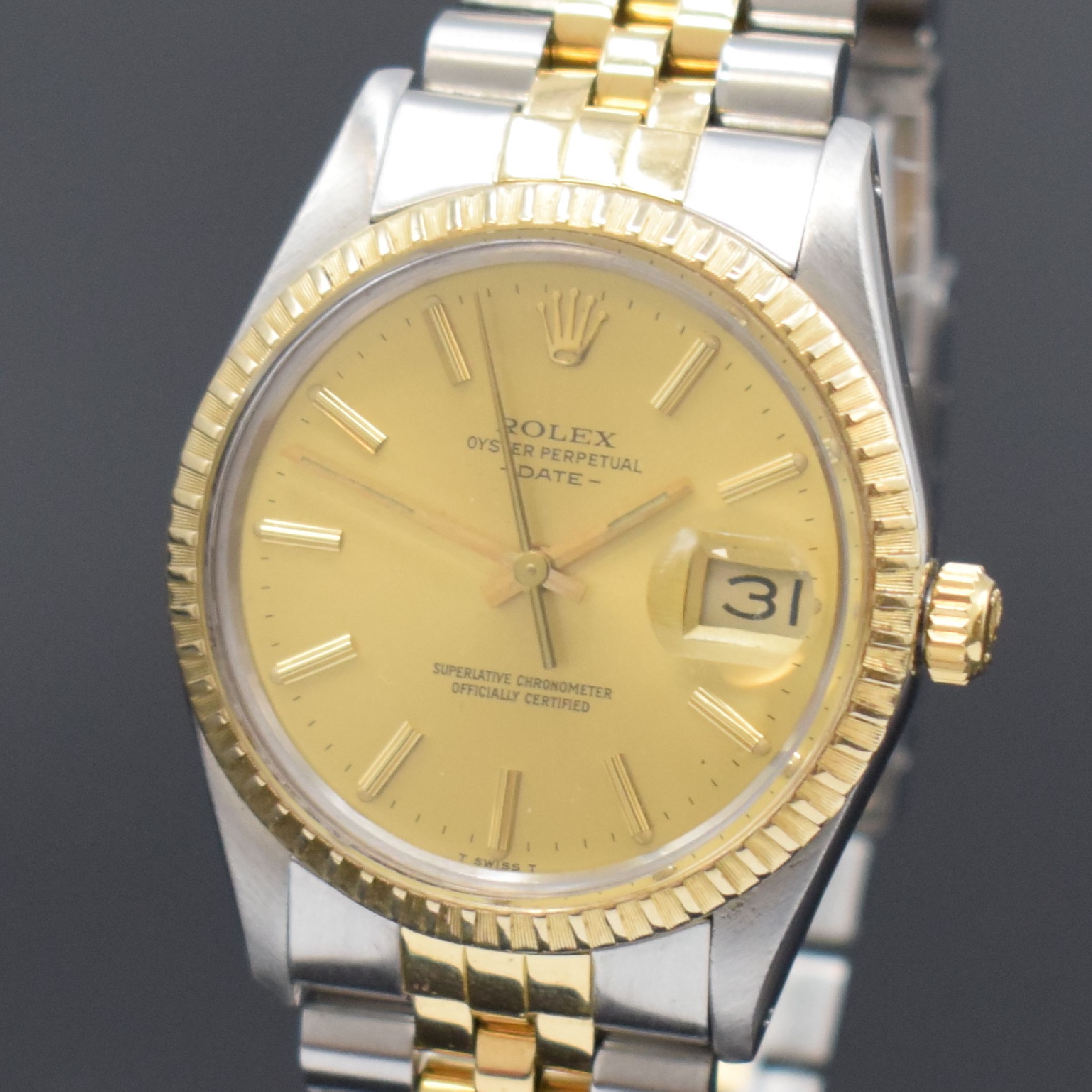 Detail a: ROLEX Oyster Perpetual Date Herrenarmbanduhr Referenz 15053, Schweiz um 1982, Automatik, Chronometer der Superlative in Stahl/Gold kombiniert inkl. ...
