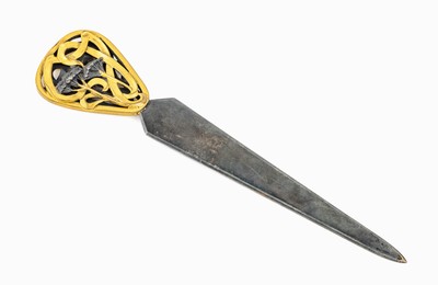 Image Jugendstil Brieföffner, wohl deutsch um 1900, Metall teilverg., floraler Dekor in ...