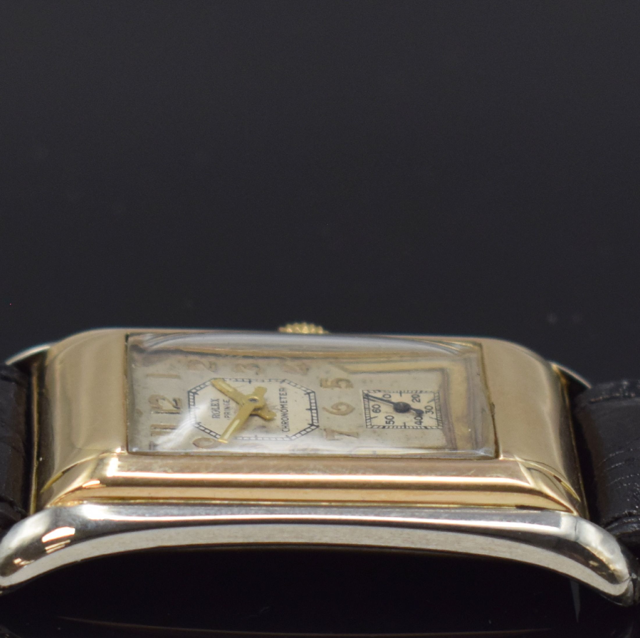 Detail c: ROLEX Prince Brancard Chronometer Armbanduhr in RG/WG 375/000 Referenz 971, Schweiz um 1939, Handaufzug, Rectangulärgeh., Boden m. Gravur aufgedr., ...