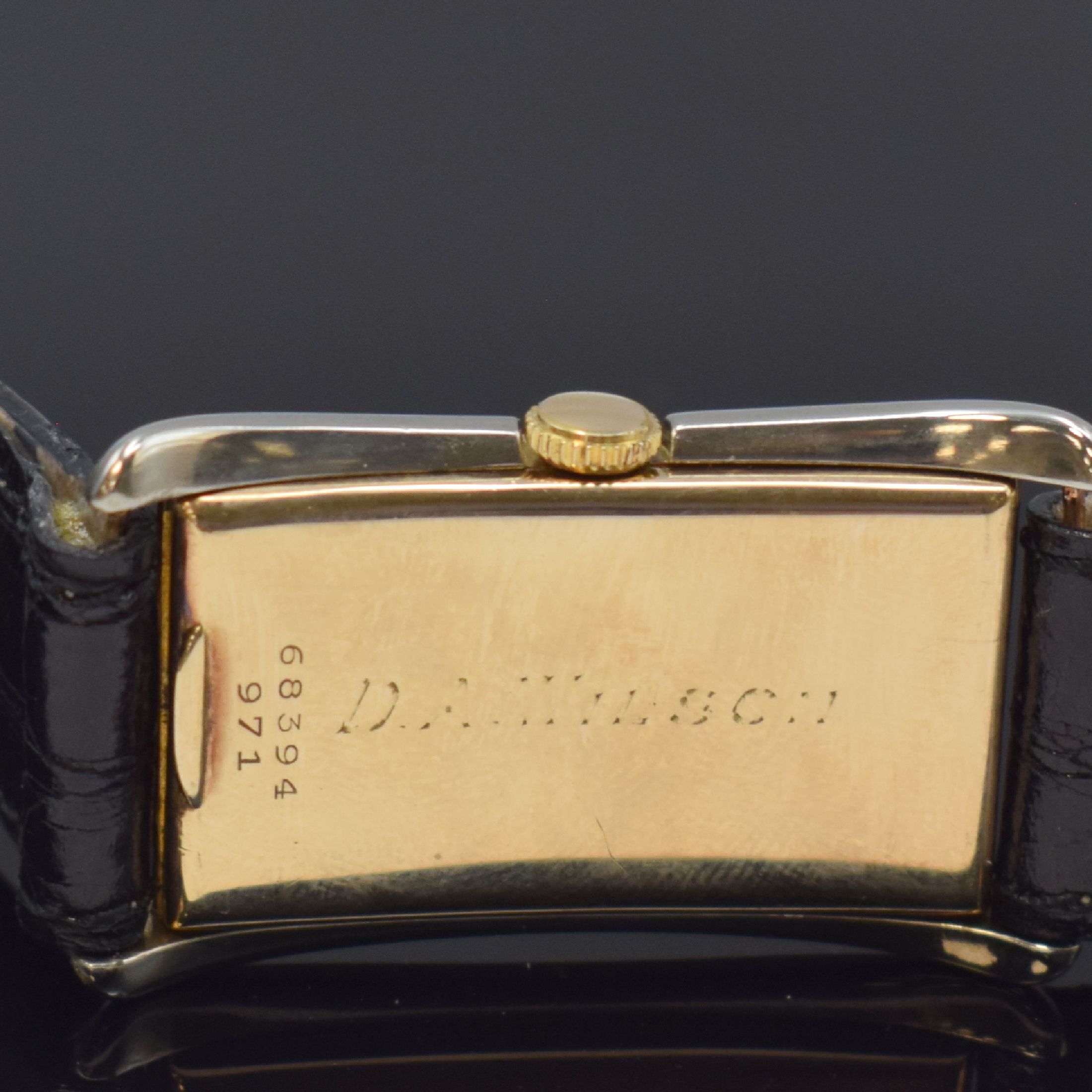 Detail e: ROLEX Prince Brancard Chronometer Armbanduhr in RG/WG 375/000 Referenz 971, Schweiz um 1939, Handaufzug, Rectangulärgeh., Boden m. Gravur aufgedr., ...