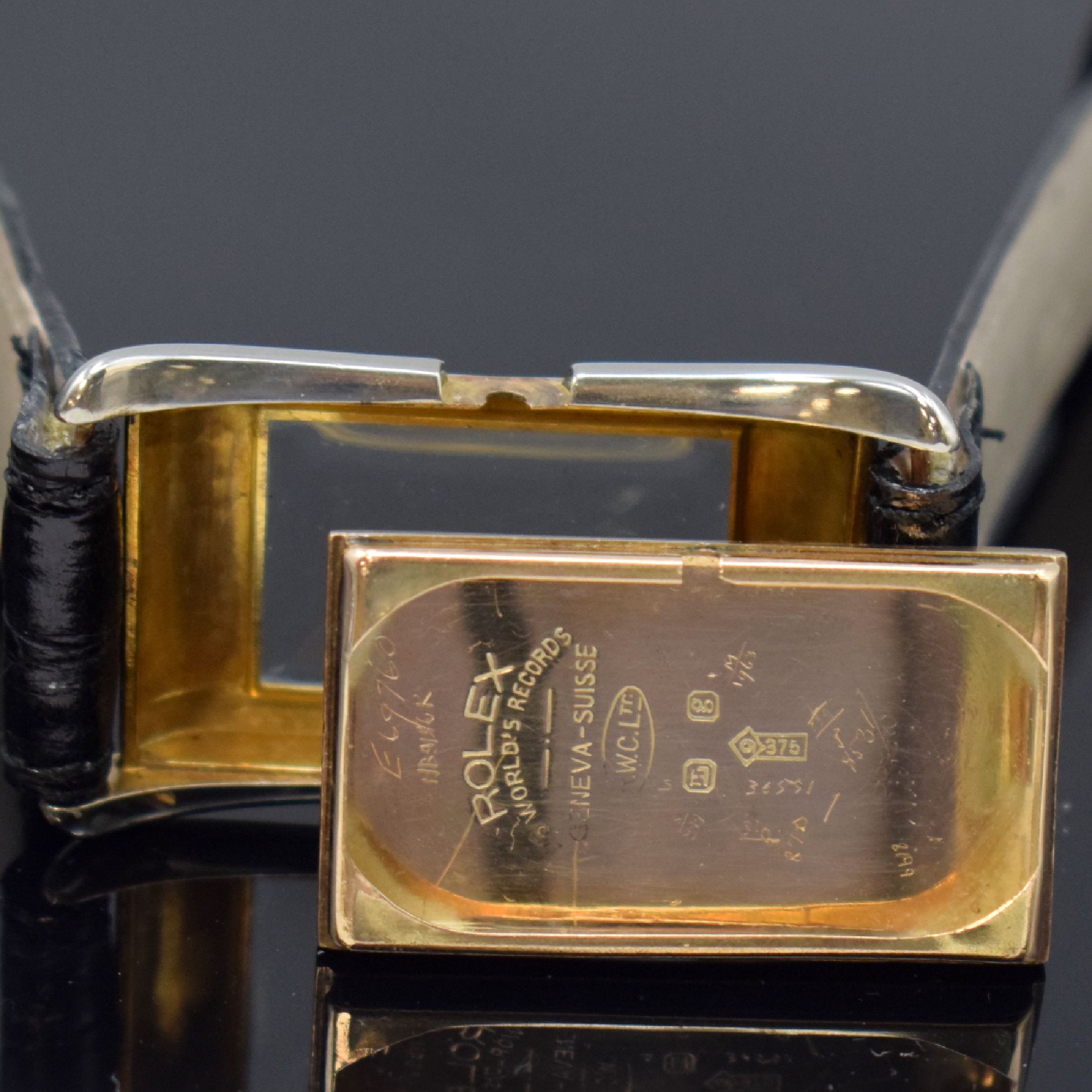 Detail g: ROLEX Prince Brancard Chronometer Armbanduhr in RG/WG 375/000 Referenz 971, Schweiz um 1939, Handaufzug, Rectangulärgeh., Boden m. Gravur aufgedr., ...