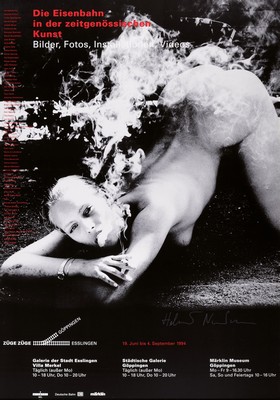 Image 26662422 - Helmut Newton, 1920-2004, #"Smoking Nude#", city. Galerie Göppingen 1994, hand signed, with silver pen, offset lithograph, framed under Plexiglas, PP, sheet approx. 84x59.5 cm,R. approx. 87x63 cm