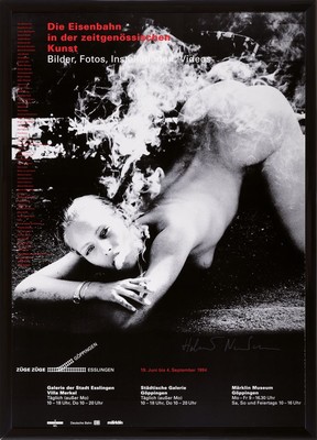 26662422k - Helmut Newton, 1920-2004, #"Smoking Nude#", city. Galerie Göppingen 1994, hand signed, with silver pen, offset lithograph, framed under Plexiglas, PP, sheet approx. 84x59.5 cm,R. approx. 87x63 cm
