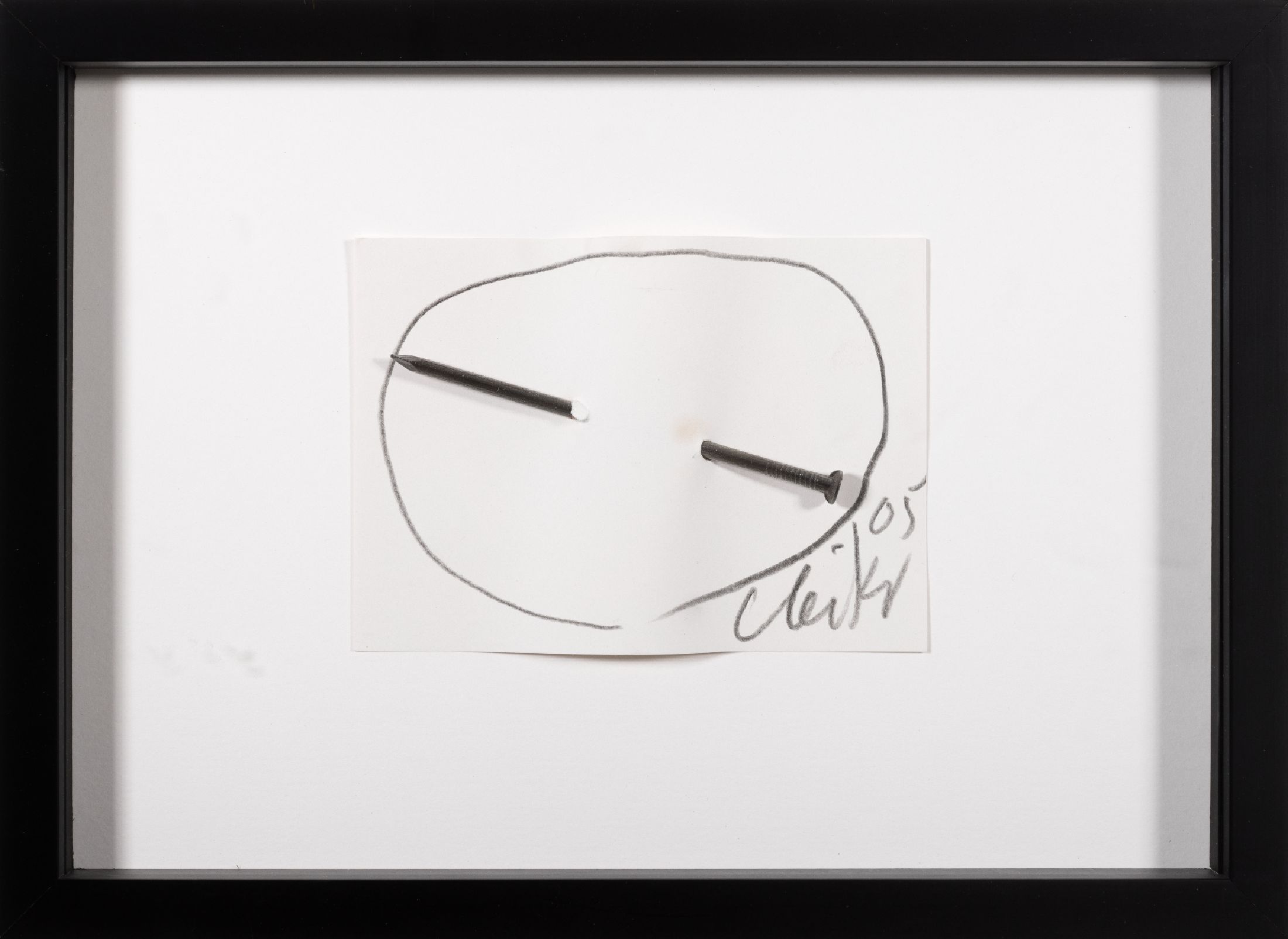 Günther Uecker, geb. 1930, Nagelobjekt, Großer Nagel durch Papier, handsign., dat. (20)05, unter Glas, Holzrahmen, gesamt ca. 24x32 cm