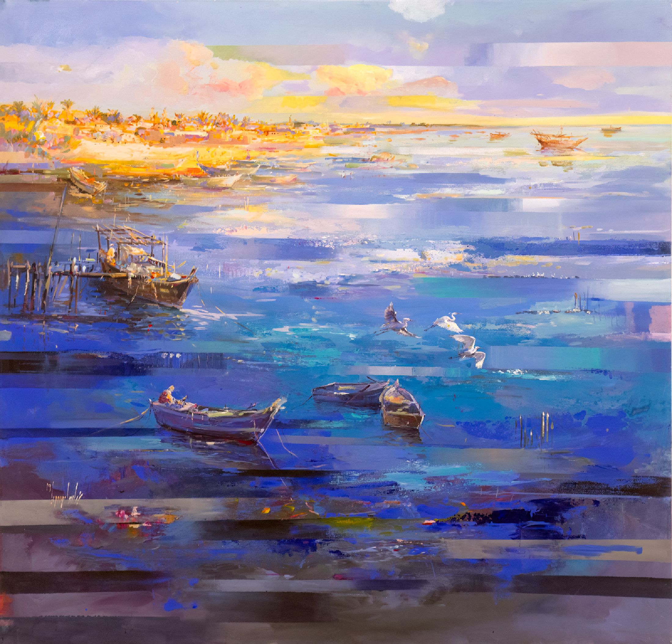 Abbas Al-Mosawi, geb. 1952, Bahrain, Schüler von Ahmed Baqer, Acryl/Lwd, sign., dat., ca. 190x198 cm