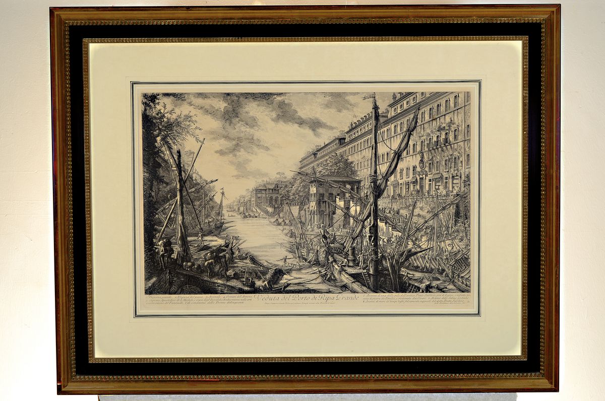 Detail l: Giovanni Battista Piranesi (1720-1778): 2 Radierungen aus der Folge "Vedute di Roma", 19.Jh., Vedut del Romano. Campidoglio con Scalinata ...