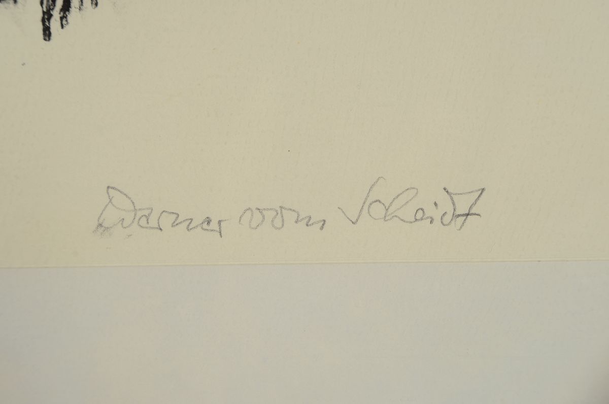 Detail c: Werner von Scheidt, 1894 Grosbliederstroff -1984 Bad Bergzabern, 4 Holzschnitte, Holzschnitt auf drei Blättern: belebter Baum in voller Größe, ...