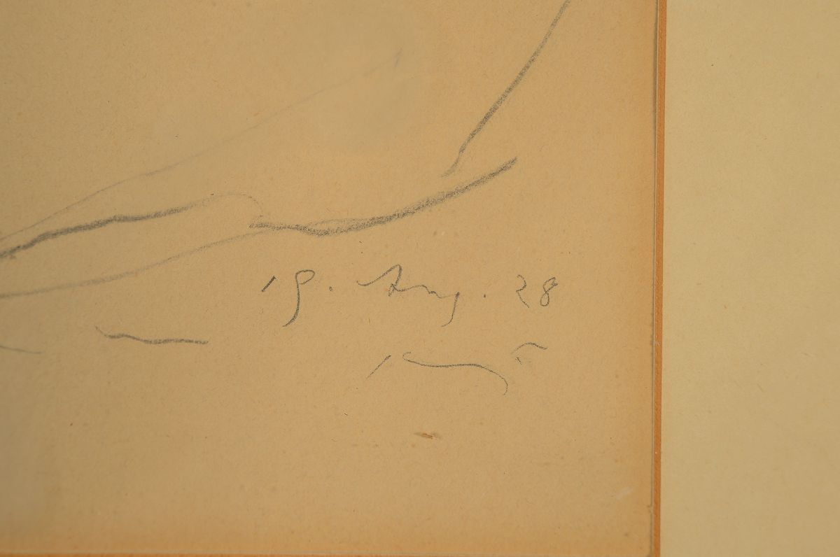 Detail a: Max Slevogt, 1868 Landshut-1932 Leinsweiler,Bleistiftzeichnung auf Papier, Bildnis einer alten Frau im Lehnstuhl, handsigniert und datiert "19. ...