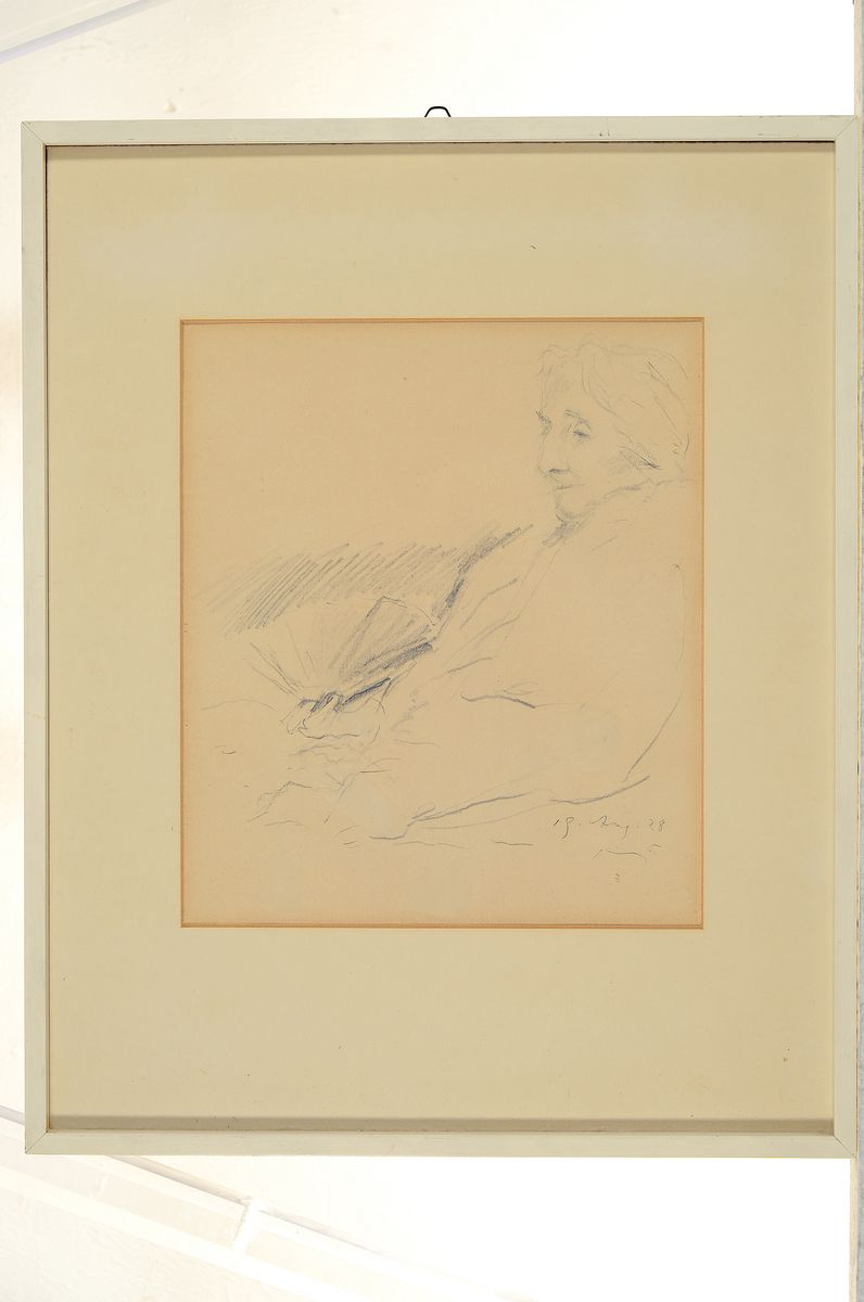 Detail k: Max Slevogt, 1868 Landshut-1932 Leinsweiler,Bleistiftzeichnung auf Papier, Bildnis einer alten Frau im Lehnstuhl, handsigniert und datiert "19. ...