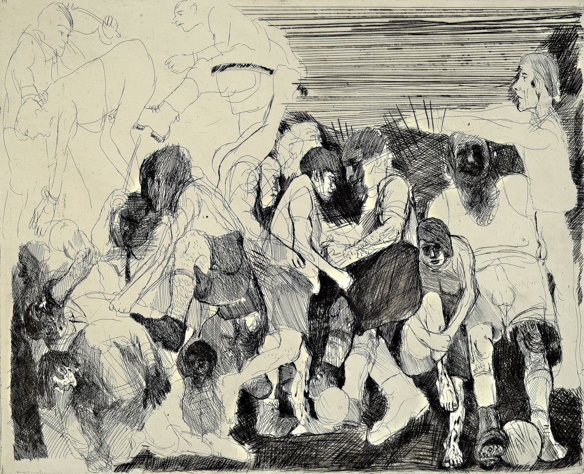 Alfred Hrdlicka, 1929-2009 Wien, Radierung auf Bütten, "Freizeitgestaltung für Schwererziehbare", E.A., signiert und datiert 1971/72, ...