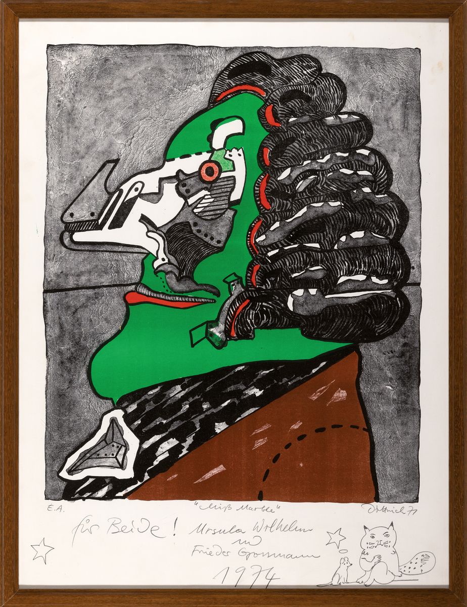 Detail k: Simon Dietrich, geb. 1940, 2 Lithographien, je mit persönlicher Widmung und Handzeichnungen: "Miß Marble", E.A., signiert und datiert ...