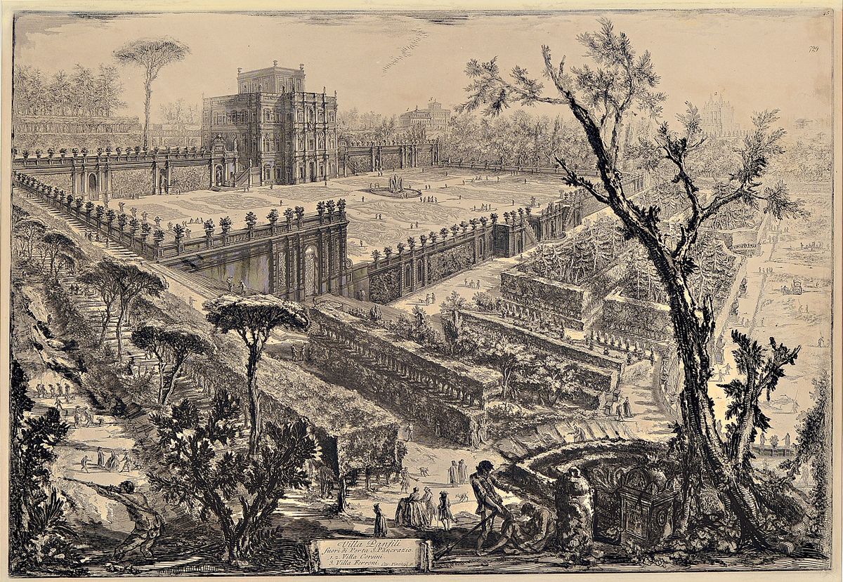 Detail a: Giovanni Battista Piranesi, (1720-1778), 2 Radierungen aus der Folge "Vedute di Roma", 19.Jh., Villa Panfili fuori di Porta S. Pancrazio; ...