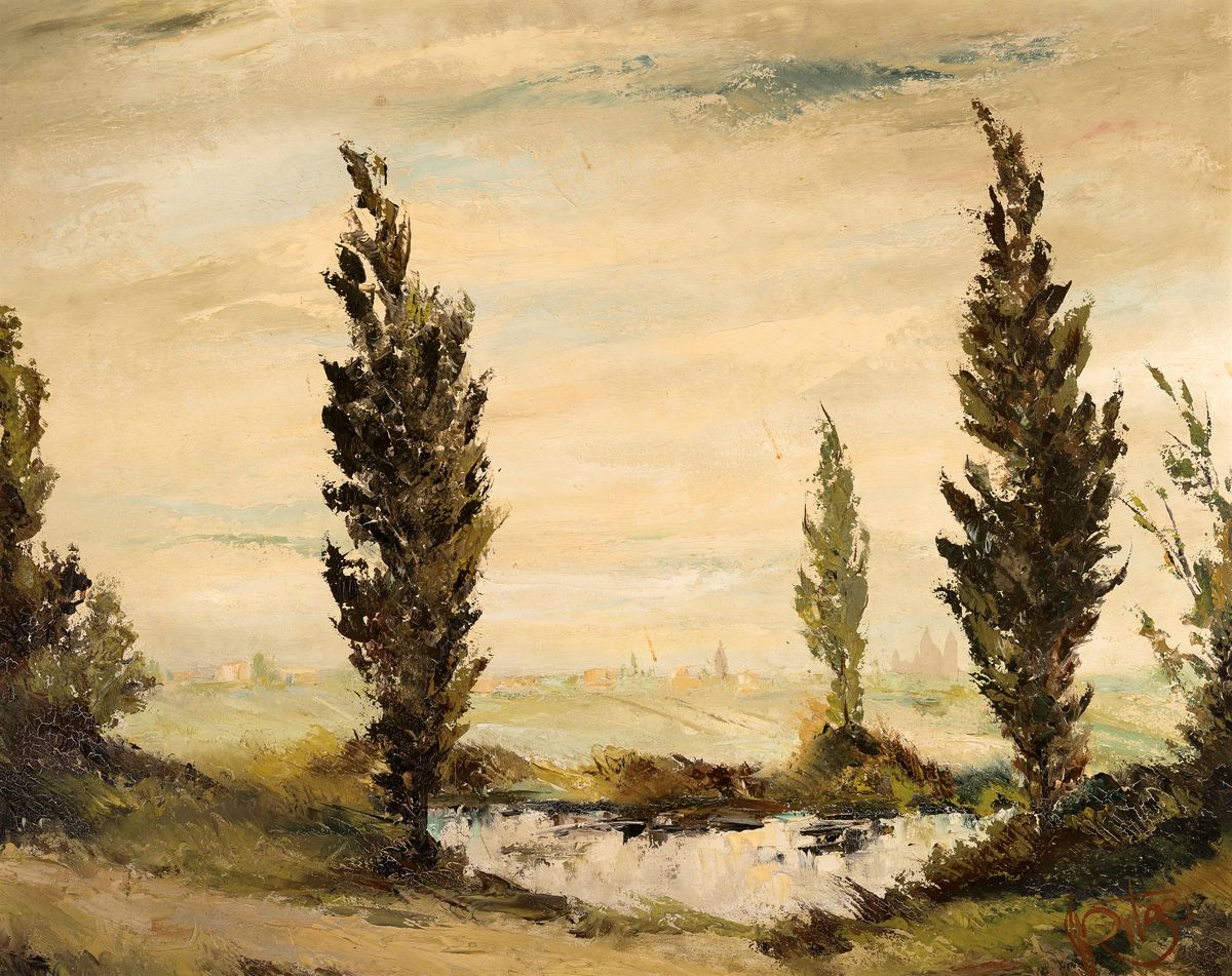 Karl Philipp Spitzer, 1887-1954 Speyer, Blick über den Rhein auf dem Dom zu Speyer, Öl/Hartfaser, rechts unten signiert, ca. 80x 100cm, R. ca. ...
