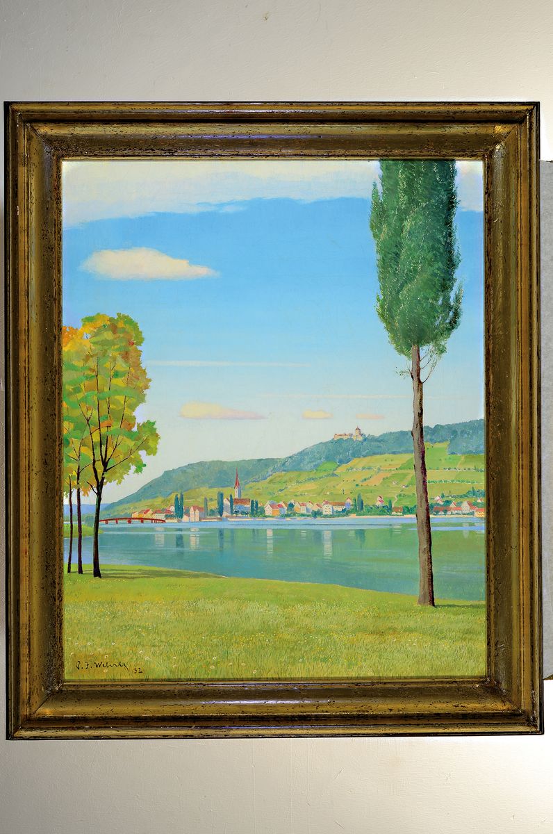 Detail k: Paul Josef Wehrle, 1884-1966 Karlsruhe, Ansicht Stein am Rhein mit der Burg Hohenklingen, links unten signiert, Öl/Lwd, 81x66 cm, Rahmen 96x82 cm