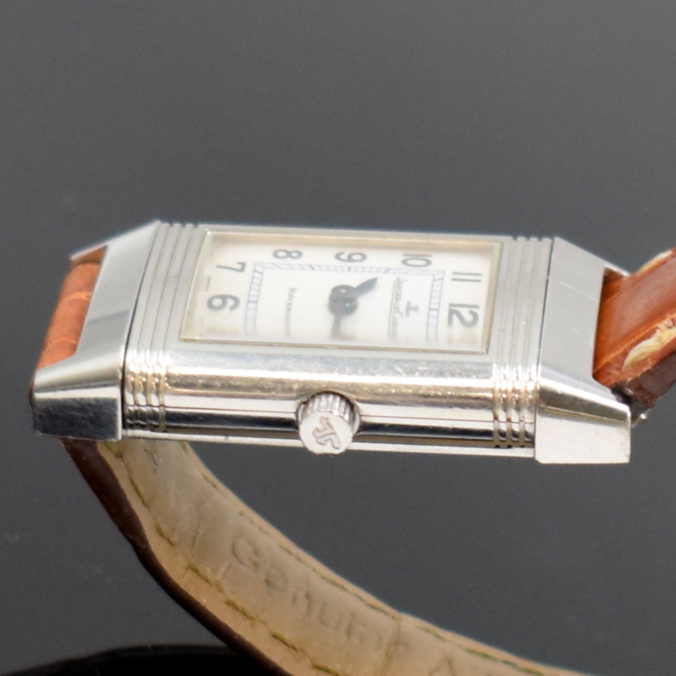 Detail c: Jaeger-LeCoultre Reverso Damenarmbanduhr Referenz Q2608410, Schweiz um 2005, Handaufzug, Edelstahl Wendegehäuse, silb. Zifferbl. m. arab. Zahlen ...