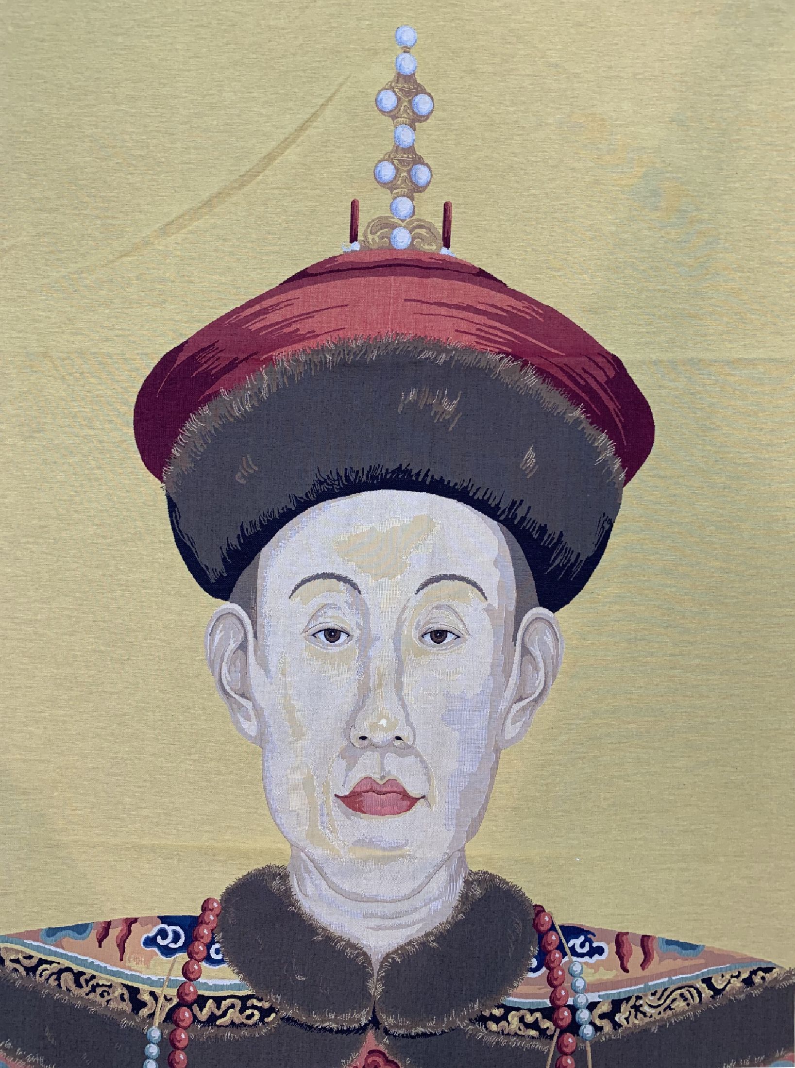 Detail b: Ahnenbild, maschinen gewebt, England, ca. 40 Jahre, Baumwolle, ca. 300 x 140 cm, EHZ: 1