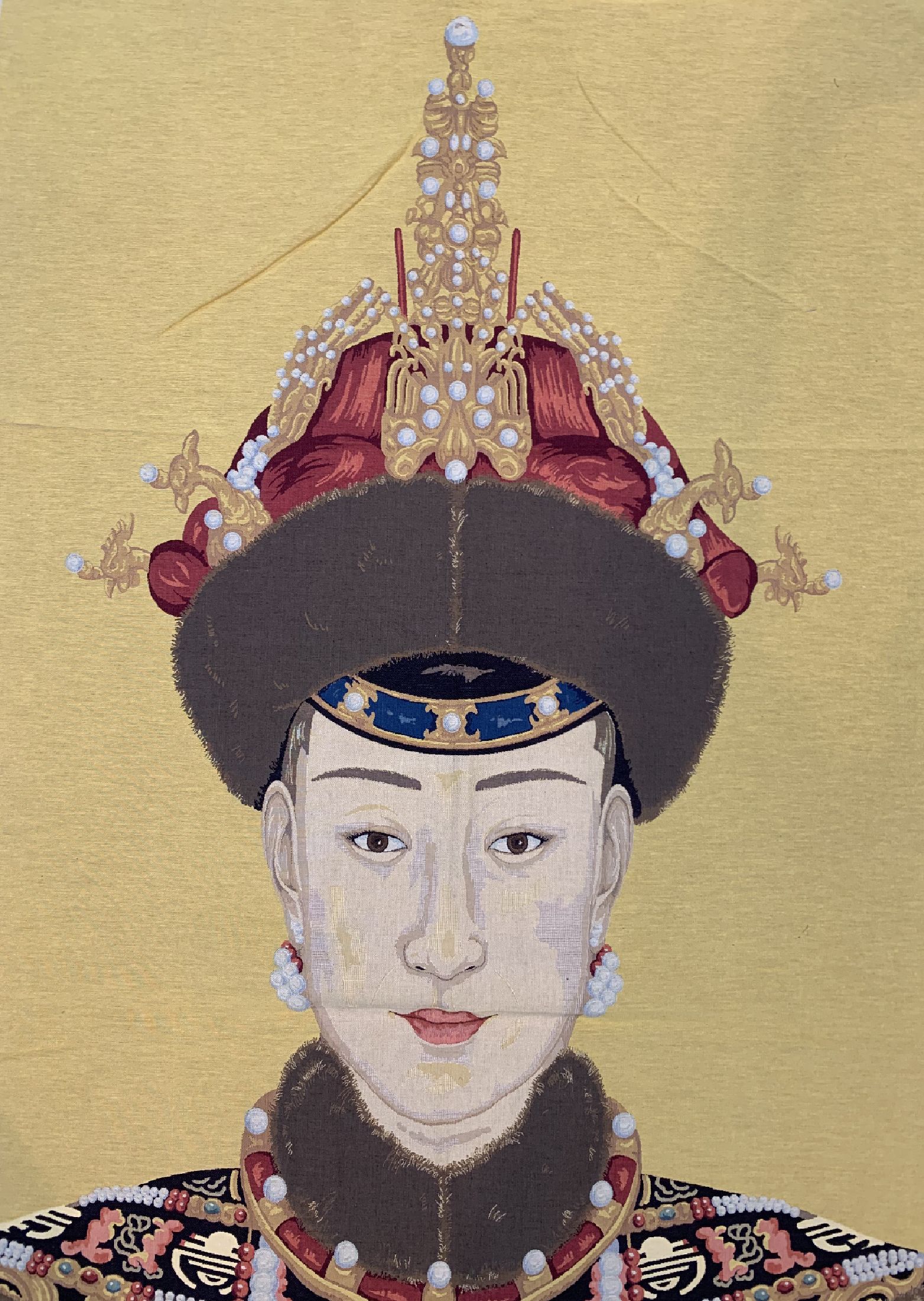 Detail b: Ahnenbild, maschinen gewebt, England, ca. 40 Jahre, Baumwolle, ca. 300 x 140 cm, EHZ: 1